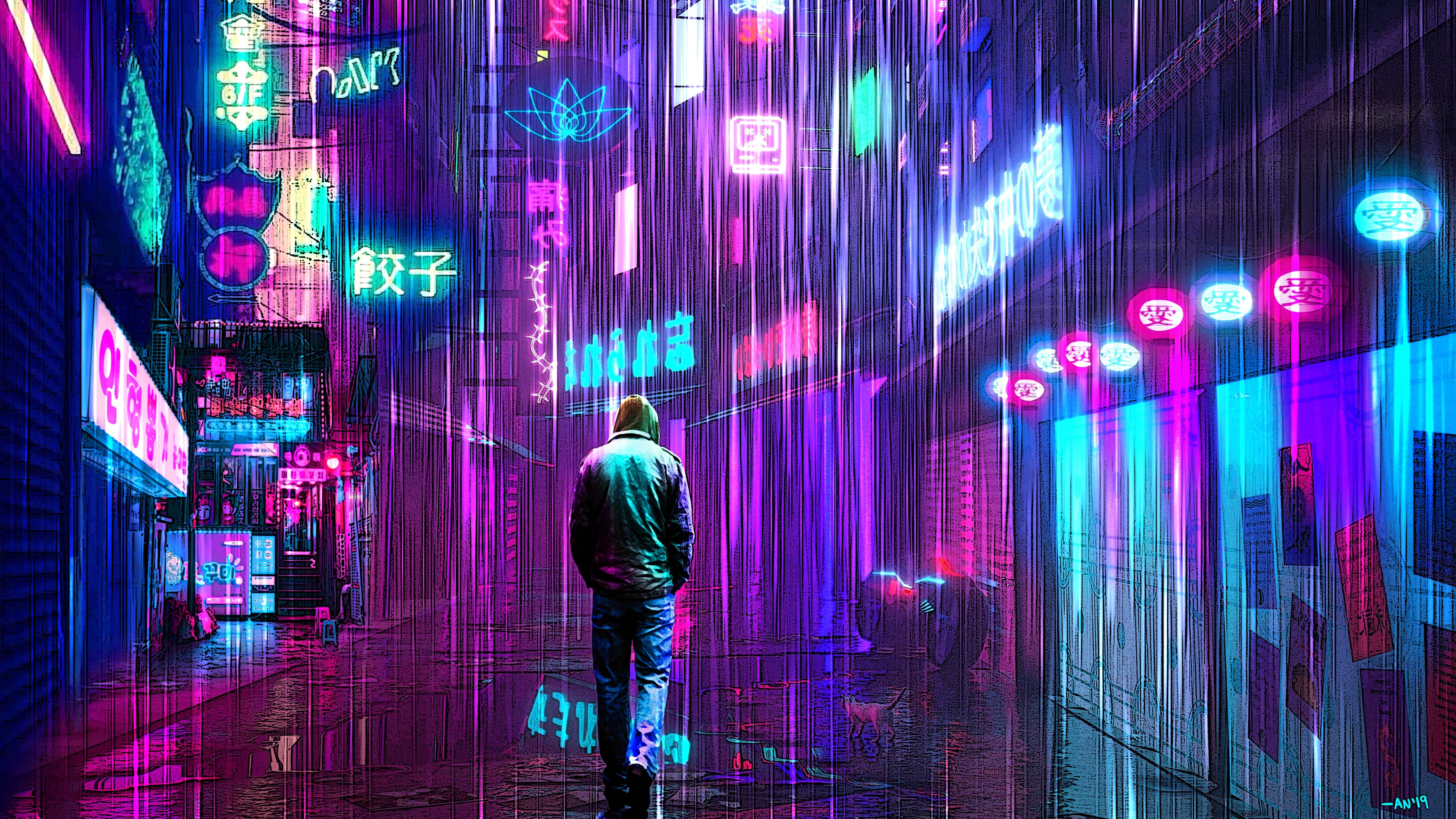 Anime Night City Neon Background