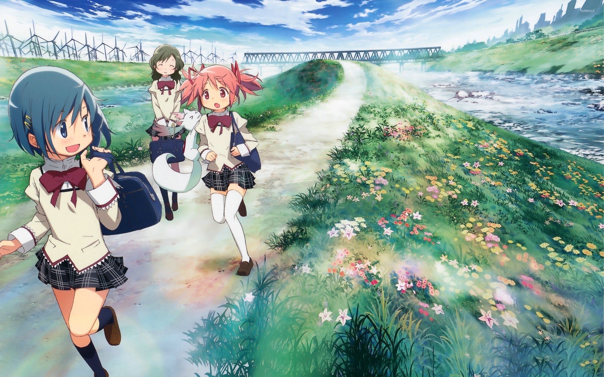 Puella Magi Madoka Magica near the river wallpaper wallpaper