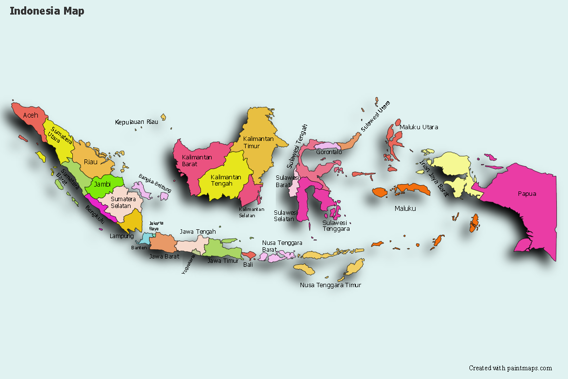 Create Custom Indonesia Map Chart with Online, Free Map Maker. Color Indonesia Map with your own statistical data. Online, Int. Map, Data visualization, Map maker