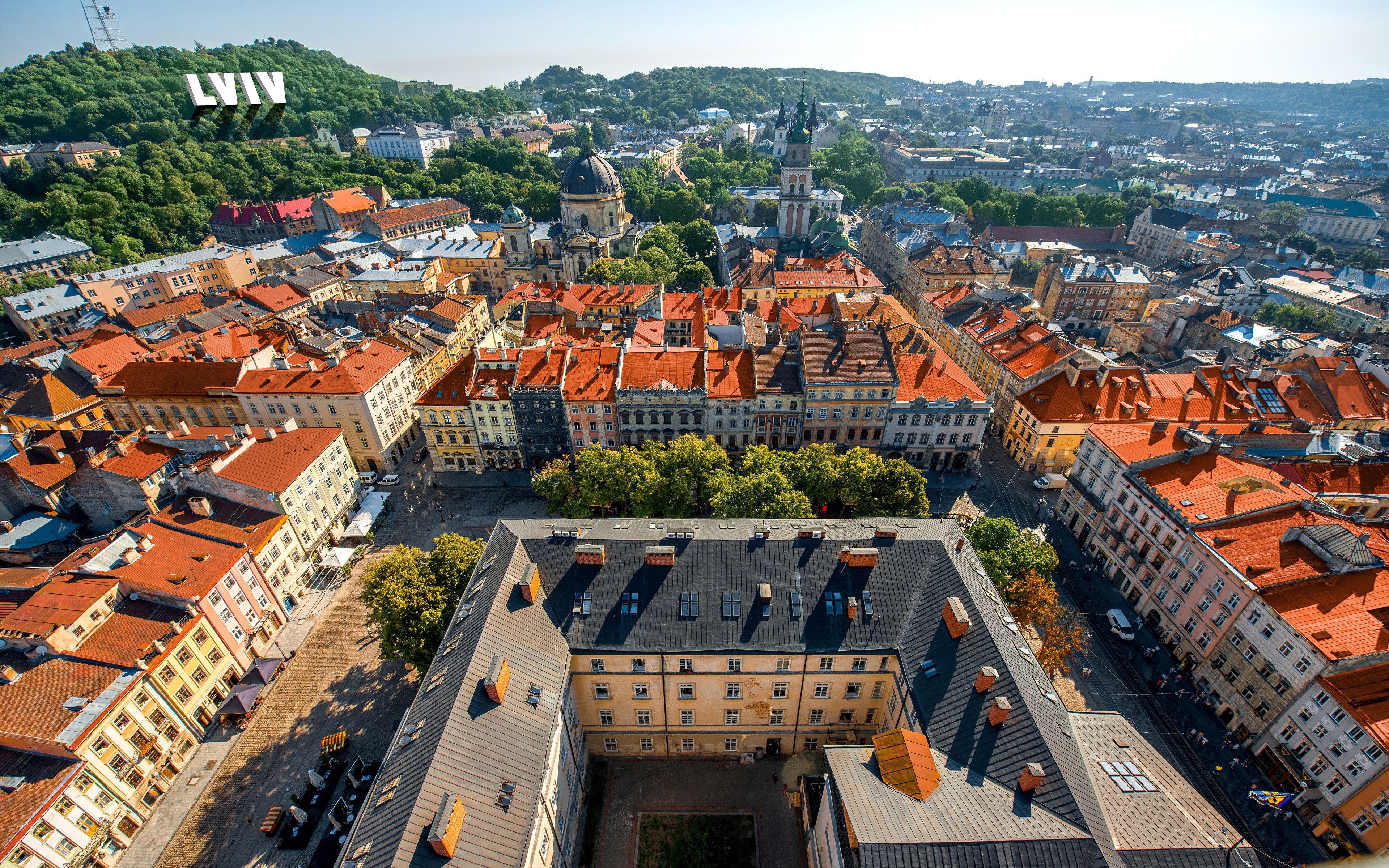 Wallpaper Lviv Ukraine Roof Street From above Cities 3840x2400