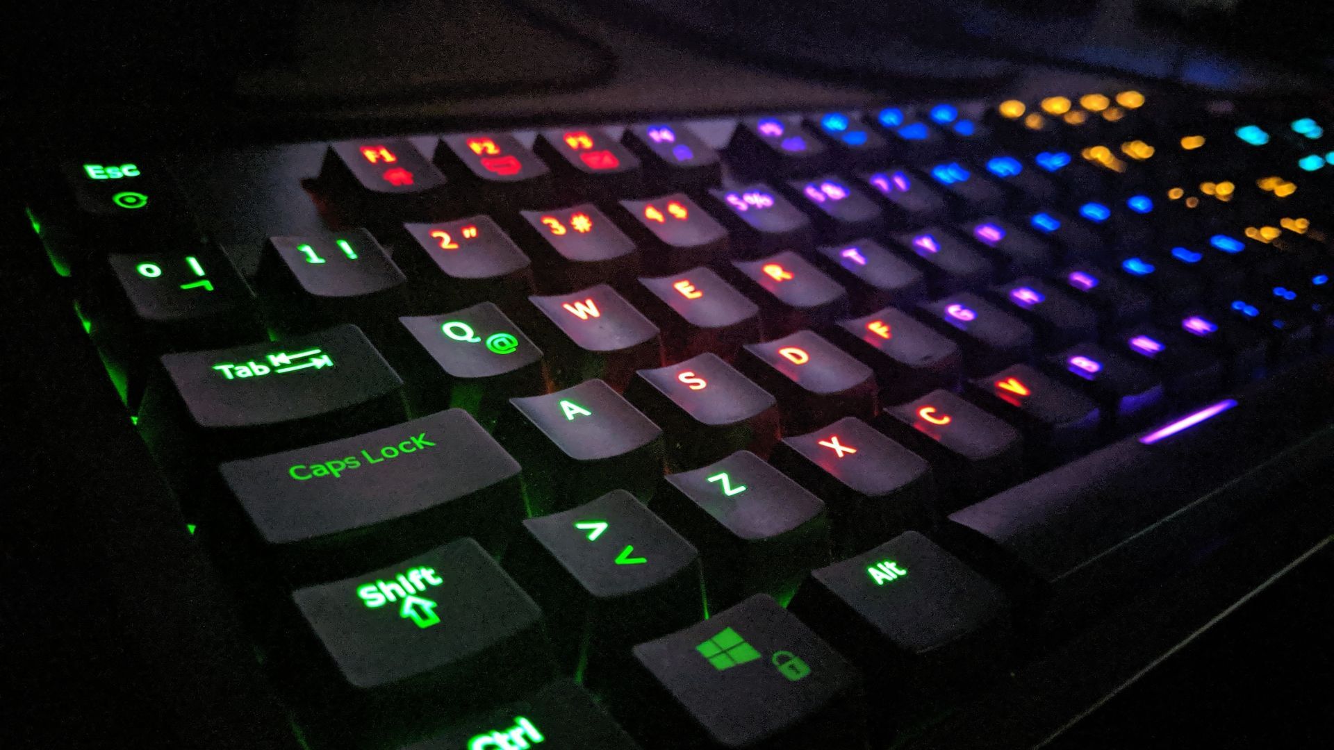Desktop wallpaper gaming keyboard, glow, close up, HD image, picture, background, 3a769e