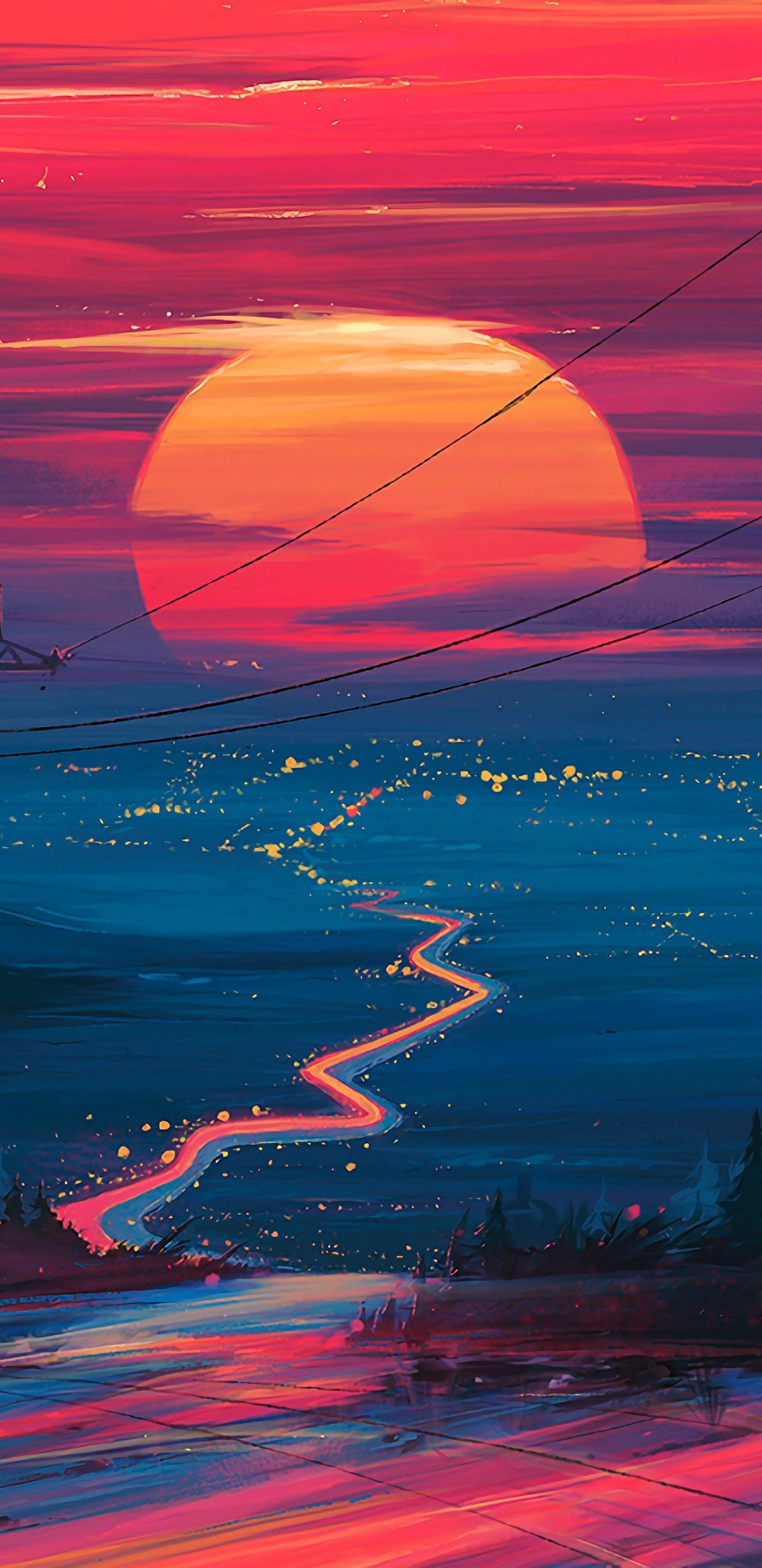 Sunset Horizon Scenery Landscape Art 4K Wallpaper