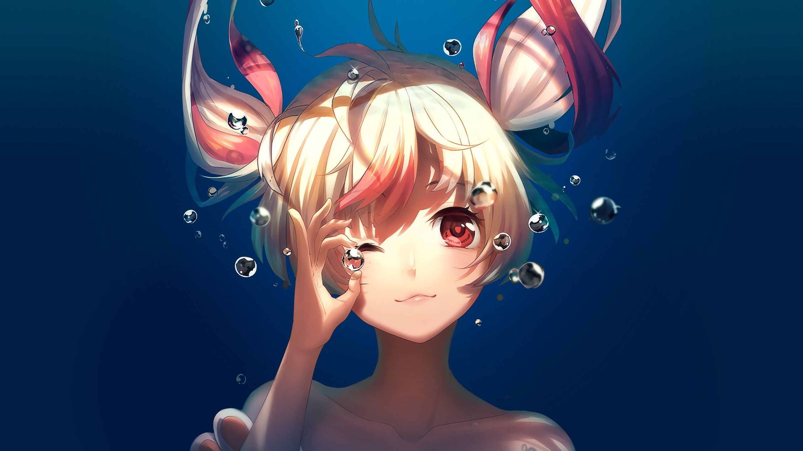 red Eyes, Original Characters, Anime Girls, Underwater Wallpaper HD / Desktop and Mobile Background
