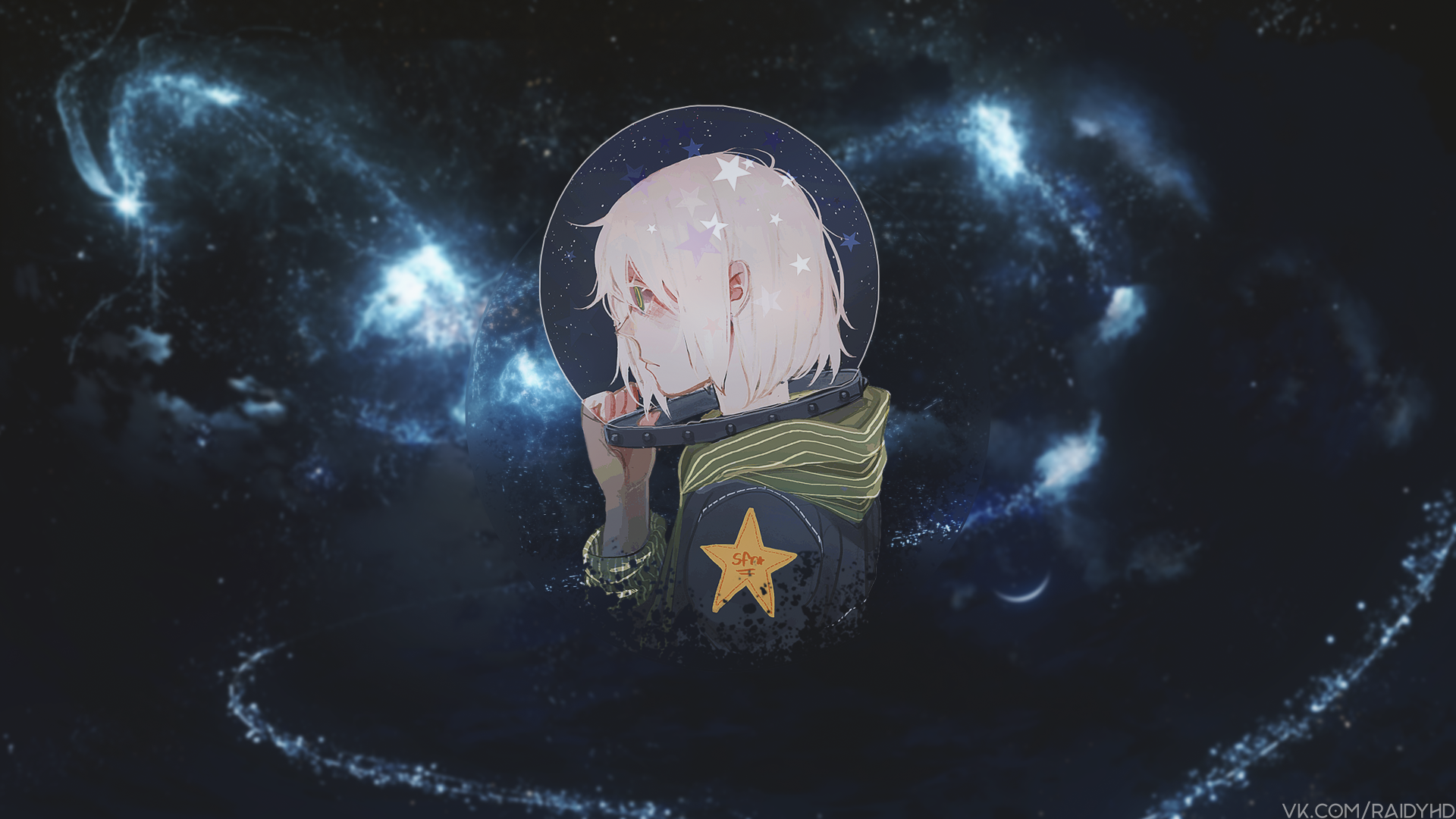Download 1920x1080 Anime Girl, Spacesuit, Astronaut, Galaxy Wallpaper for Widescreen