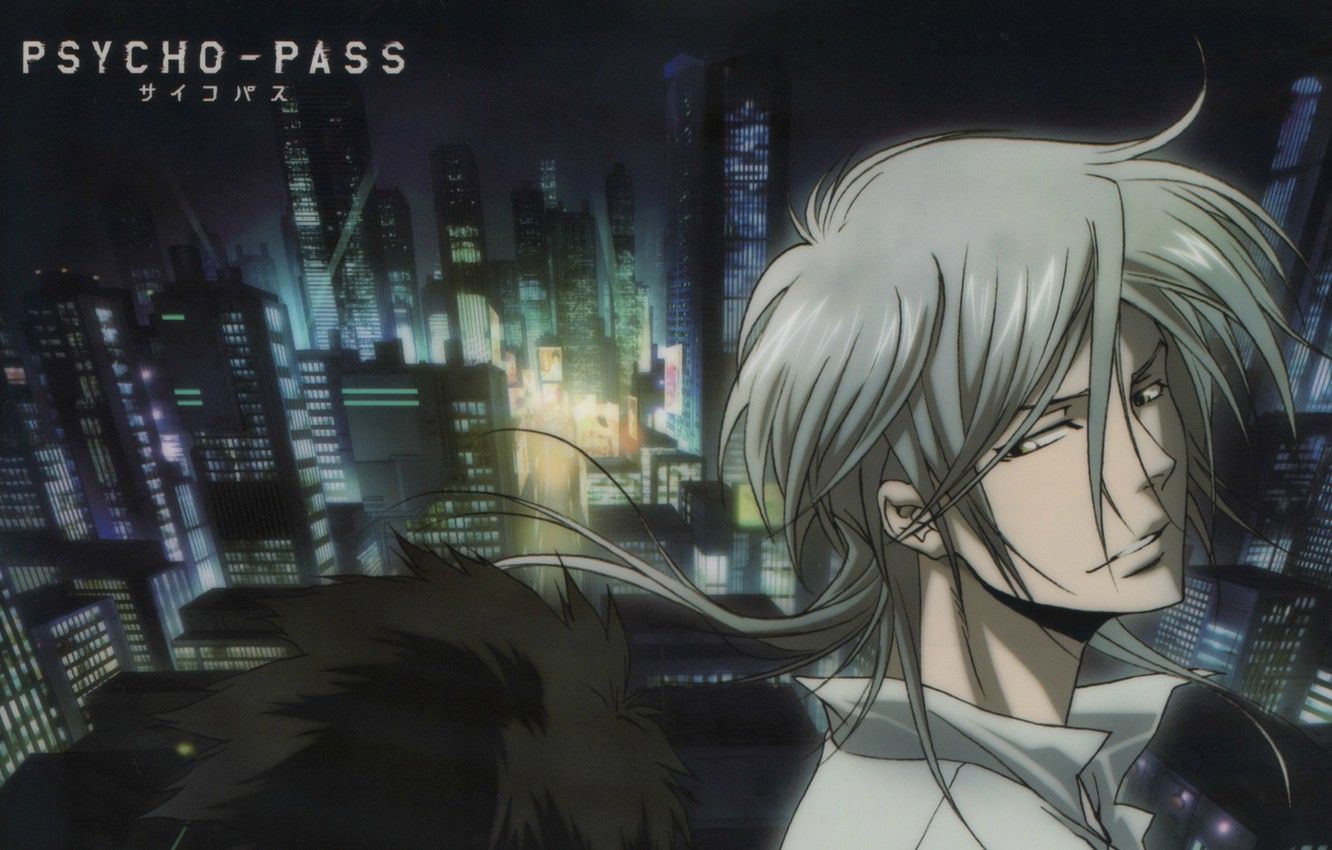 Wallpaper Night, Skyscrapers, Guy, Megapolis, White Shirt, Psycho Pass, Psycho Passport, Night City Lights, Shogo Makishima, By Kyoji Asano Image For Desktop, Section сёнэн