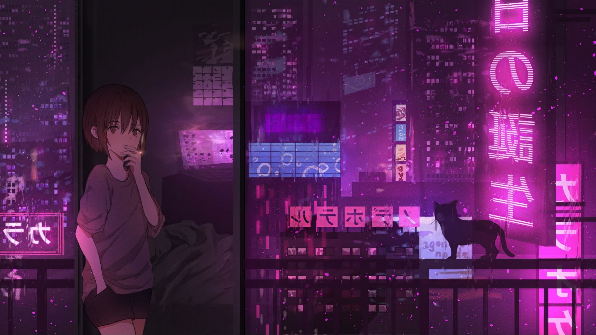 Girl on the background of a neon city live wallpaper [DOWNLOAD FREE]