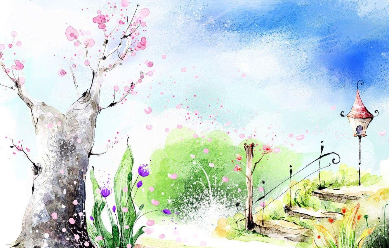 Wallpaper flowers, Park, spring, ladder, lantern image for desktop, section природа