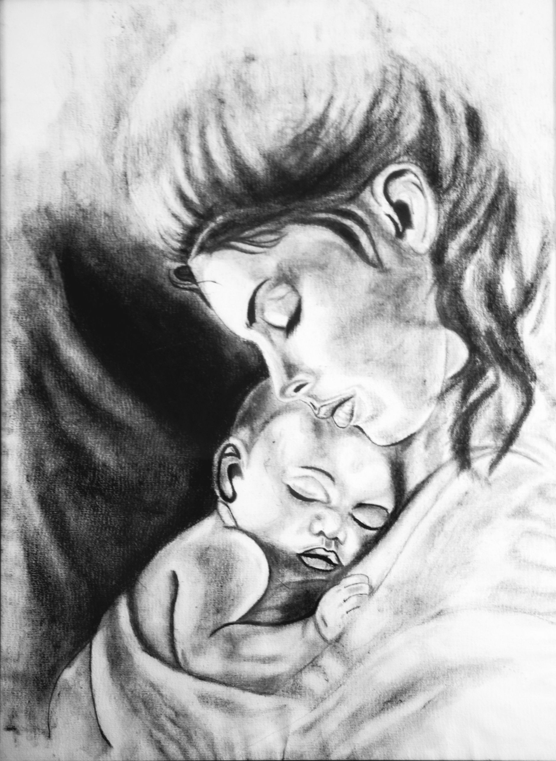Pencil Sketch Drawing Of Mother And Daughter - Mother Sketch Indian ...