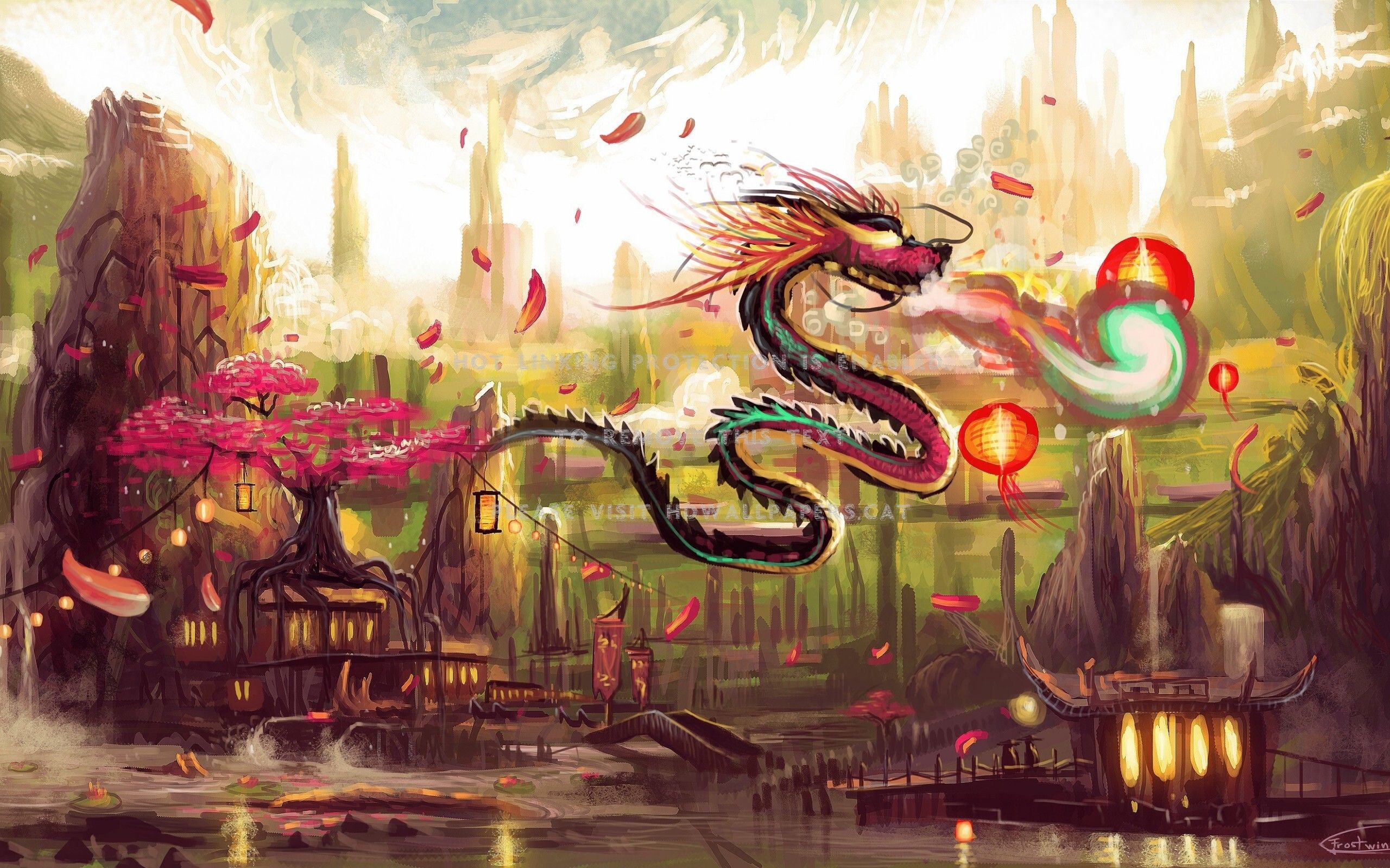 dragon spring lantern asian fantasy art