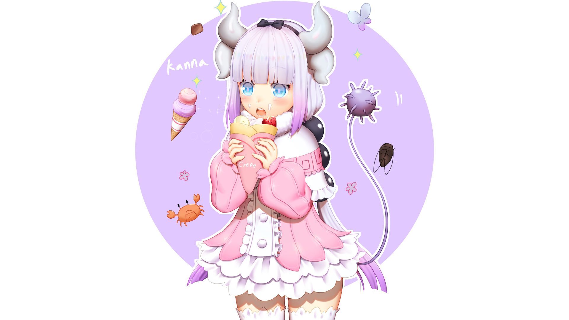 Desktop Wallpaper Cute Anime, Eating, Kanna Kamui, Kobayashi San Chi No Maid Dragon, HD Image, Picture, Background, 7a1eaa