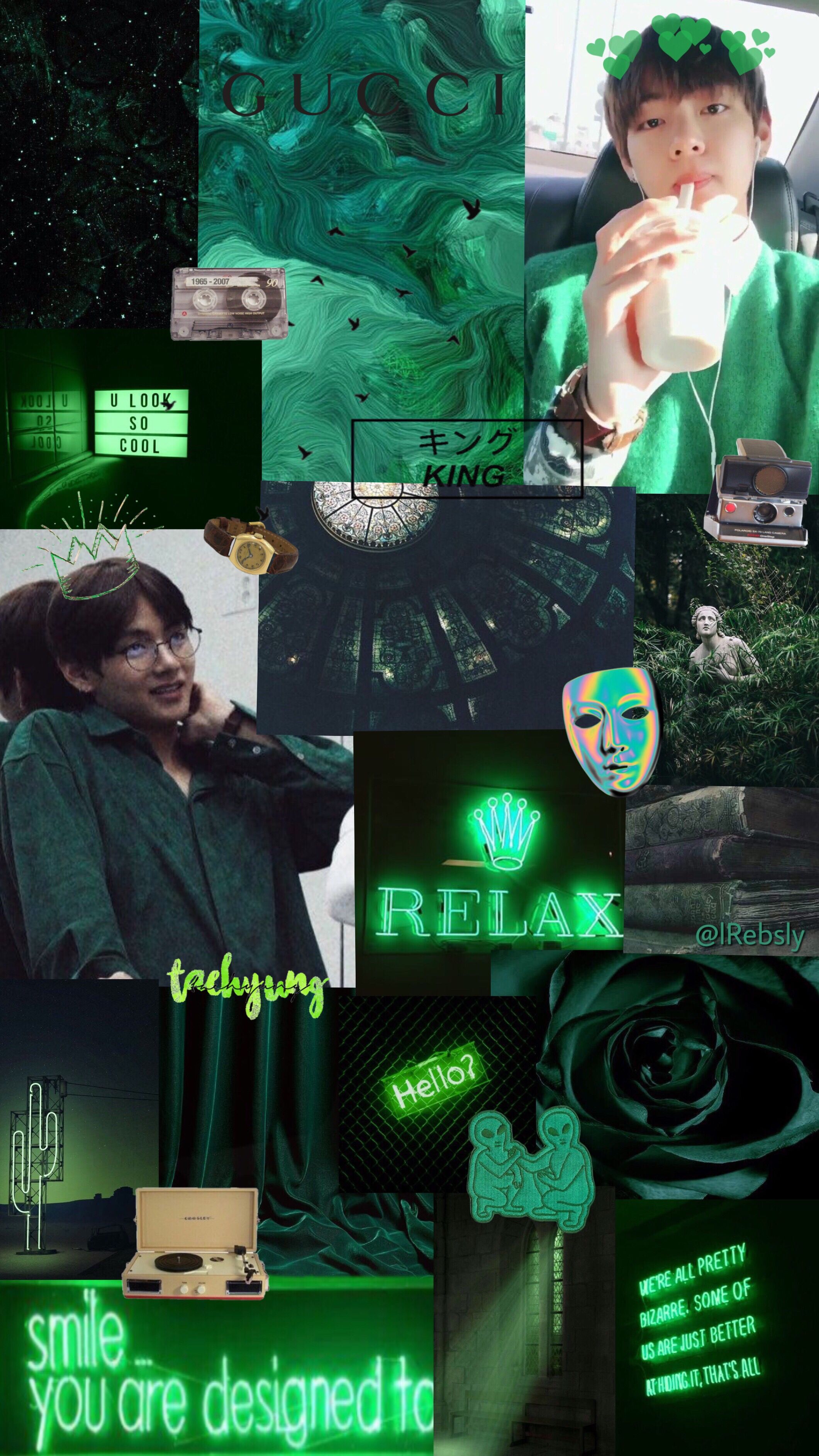 Taehyung green wallpaper. Hijau, Gambar, Animasi