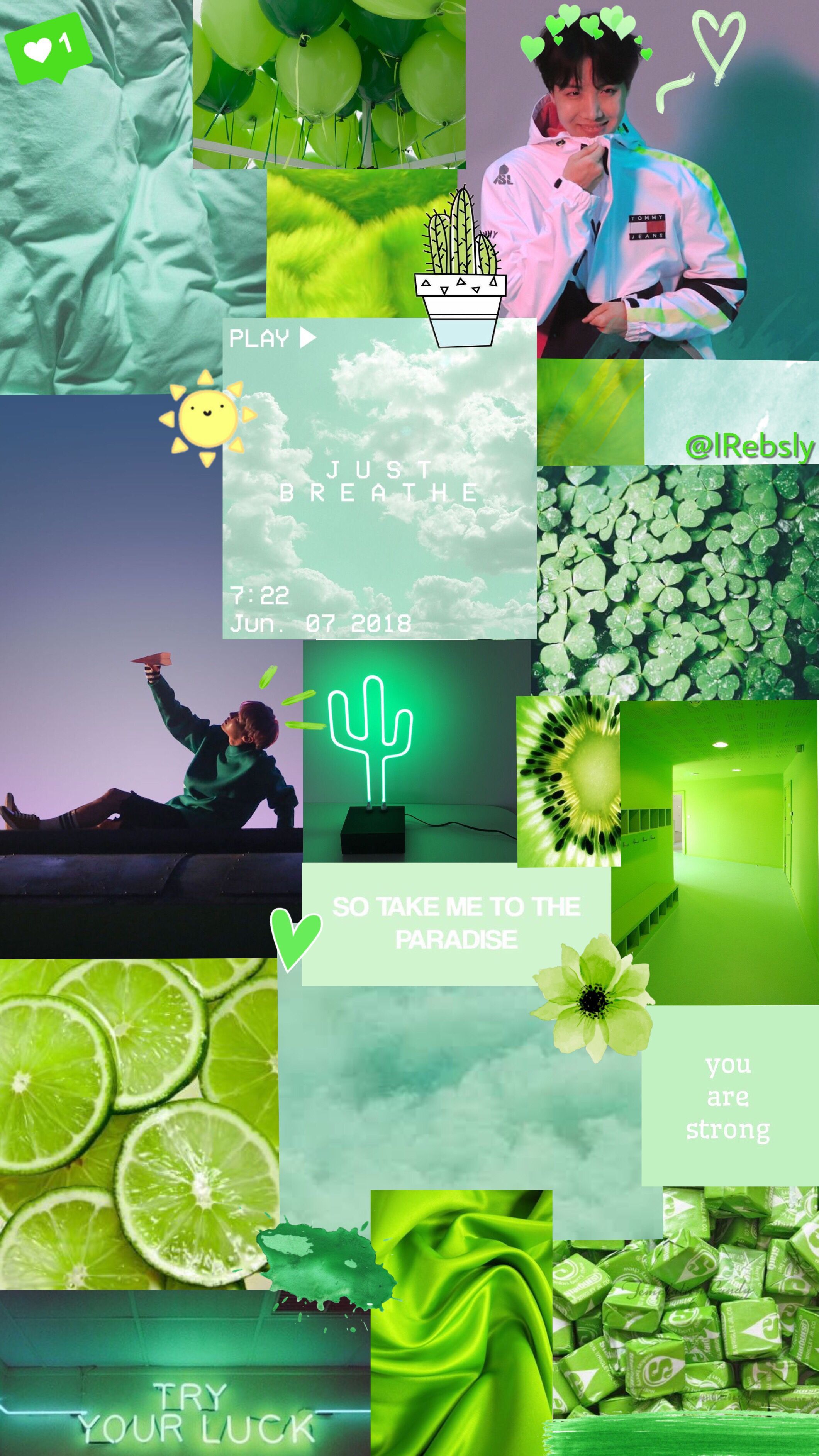 Aesthetic Collage Wallpaper Lime Green