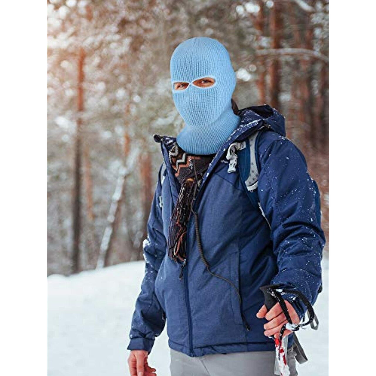 2 Hole Knitted Full Face Cover Ski Mask, Adult Winter Balaclava Warm Knit Full Face Mask For Outdoor Sports