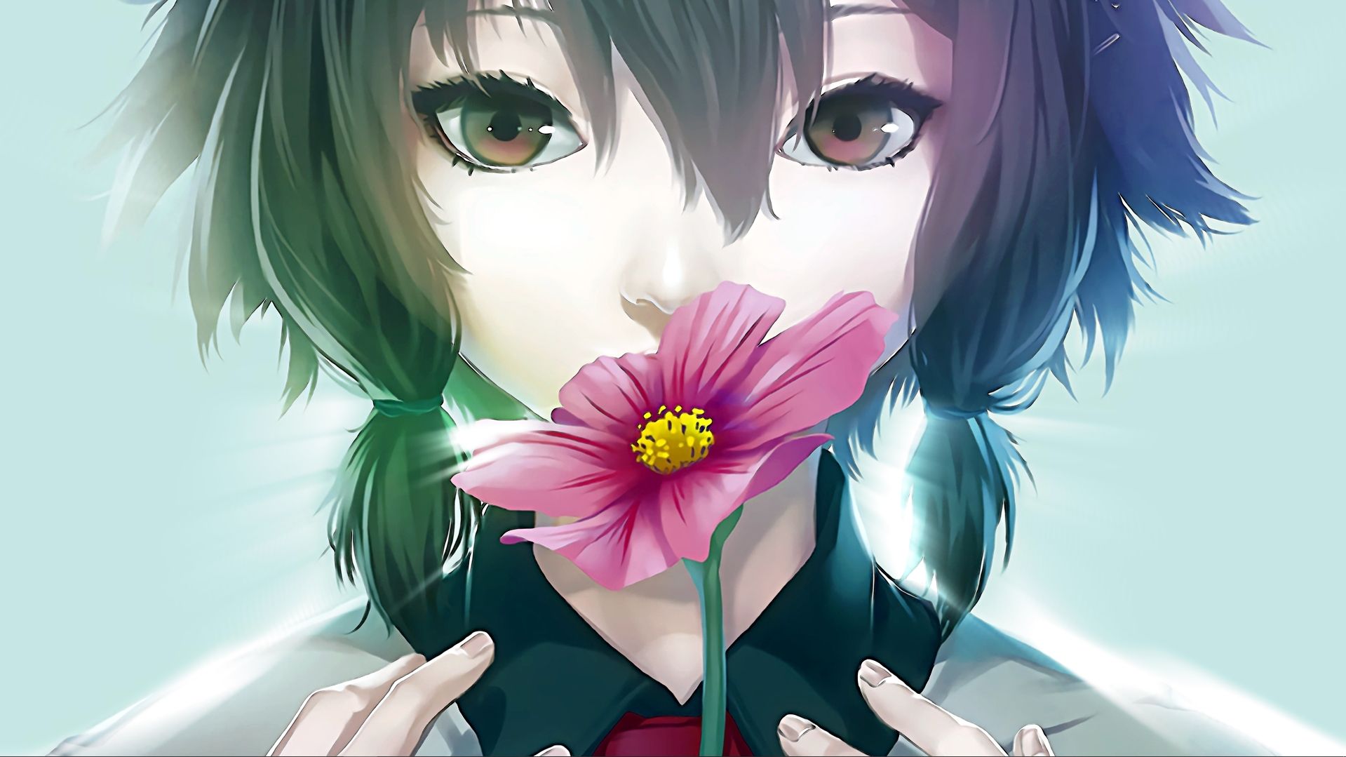 Girl with pigtails and flower live wallpaper [DOWNLOAD FREE]
