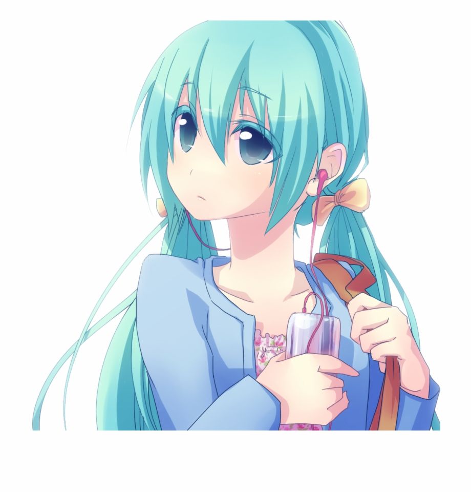 Miku Headphones Anime Girl With Blue Hair. Transparent PNG Download