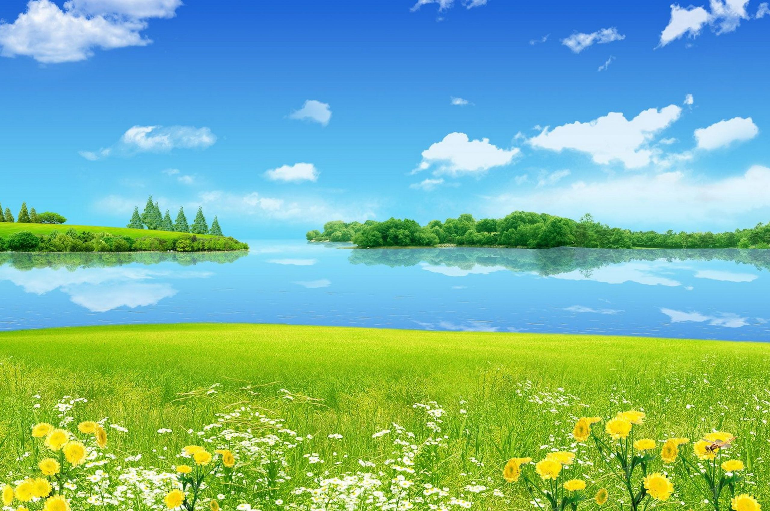 Free download Summer Landscape Meadow With Green Grass Wild Flowers Blue Sky [3840x2160] for your Desktop, Mobile & Tablet. Explore Blue Green Summer Wallpaper. Blue Green Summer Wallpaper, Green