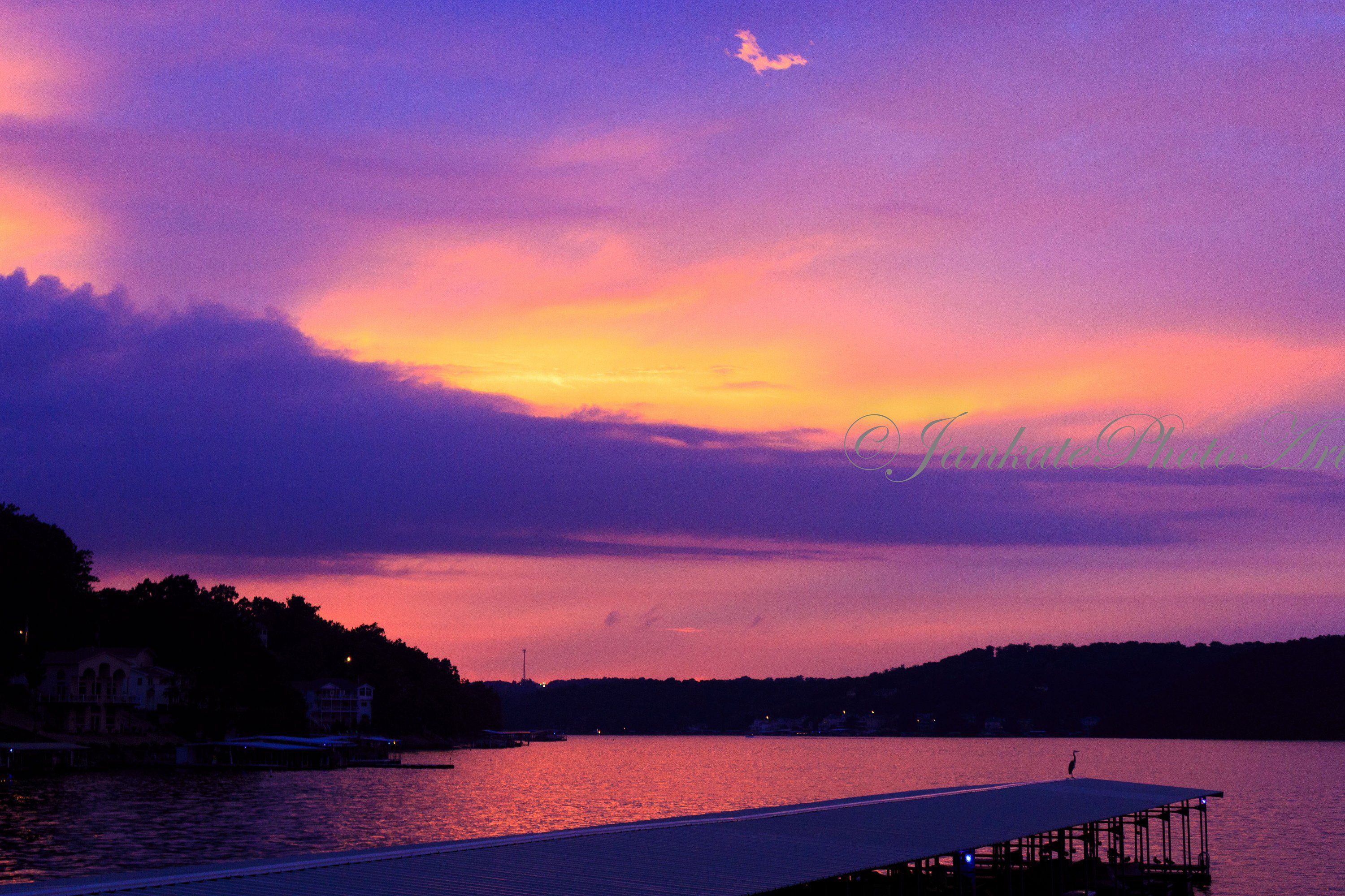 Purple bold sunset, Lake of the Ozarks, metal print, lake decor, nature art photo, Midwest, lake life, lake photo. Lake photography, Lake sunset, Landscape photo