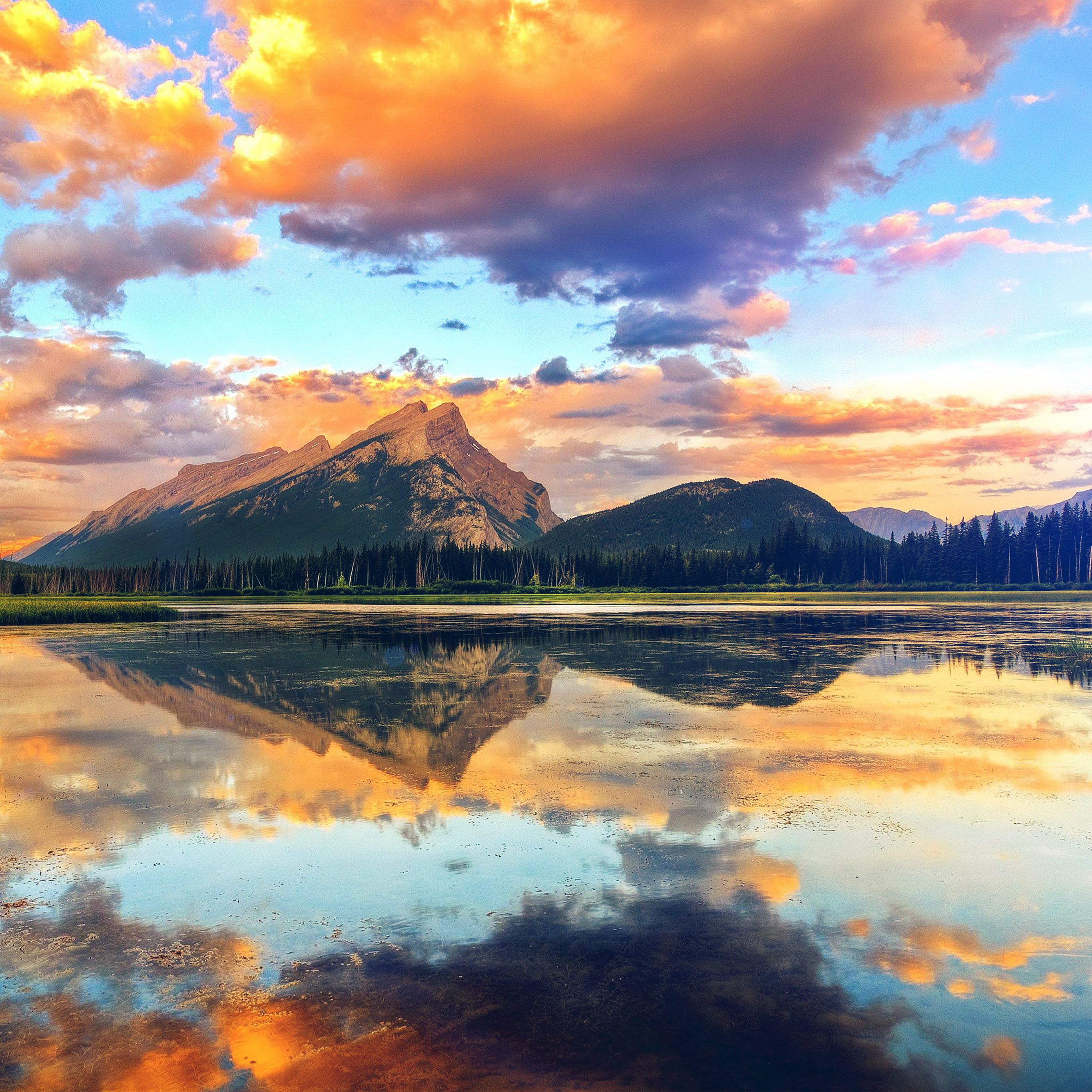 Mountain Lake Sunset Nature Summer Flare Gold Wallpaper