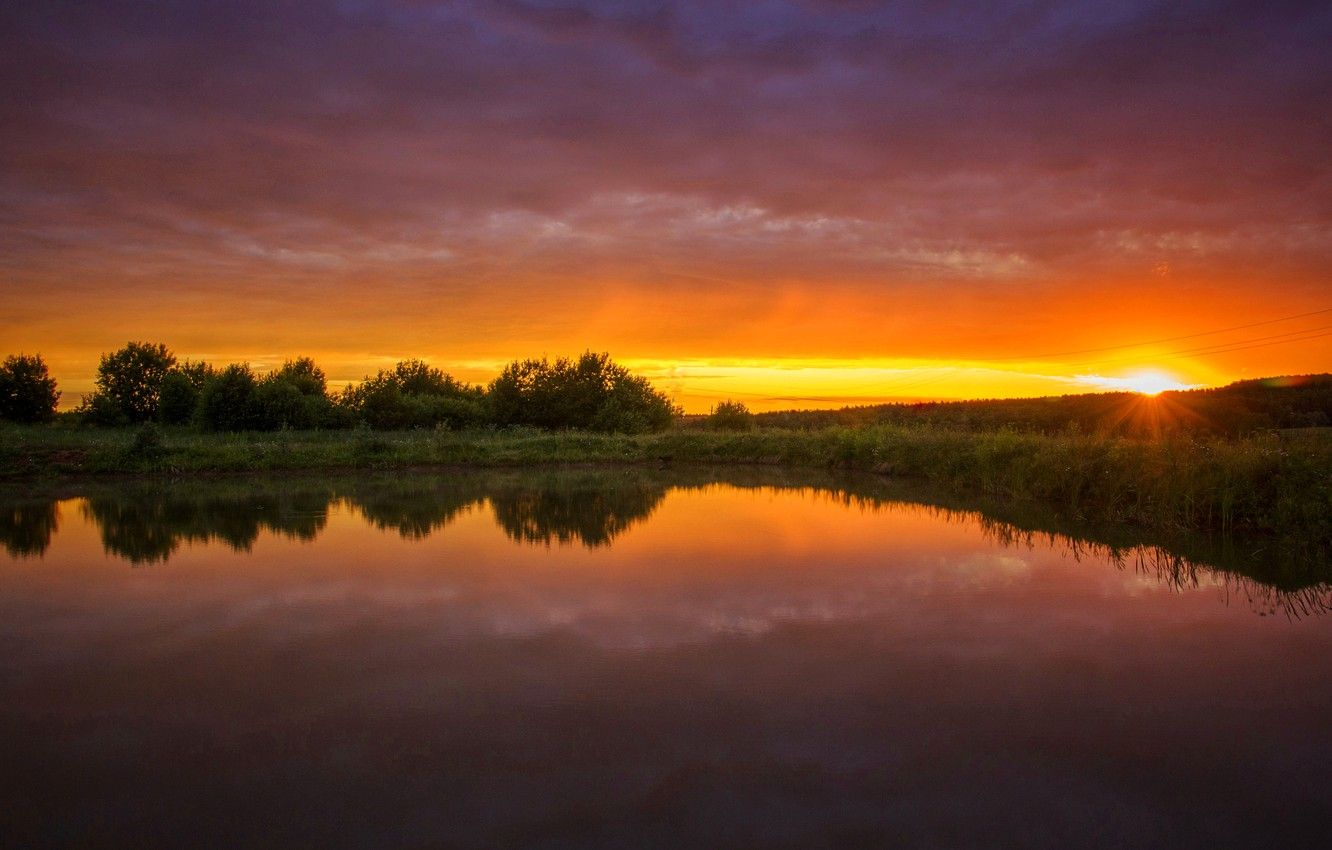 Wallpaper summer, sunset, nature, lake, pond image for desktop, section пейзажи