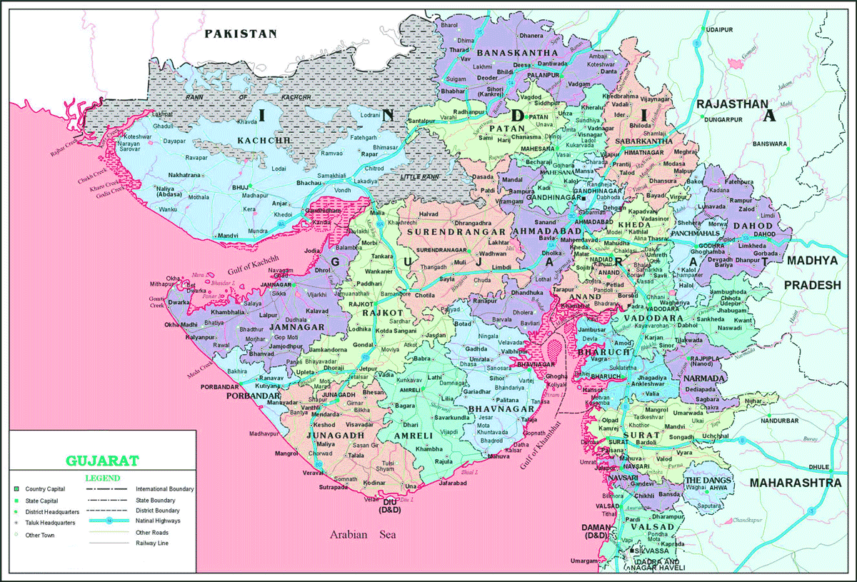 Gujarat Map And 100 More Free Printable International Maps