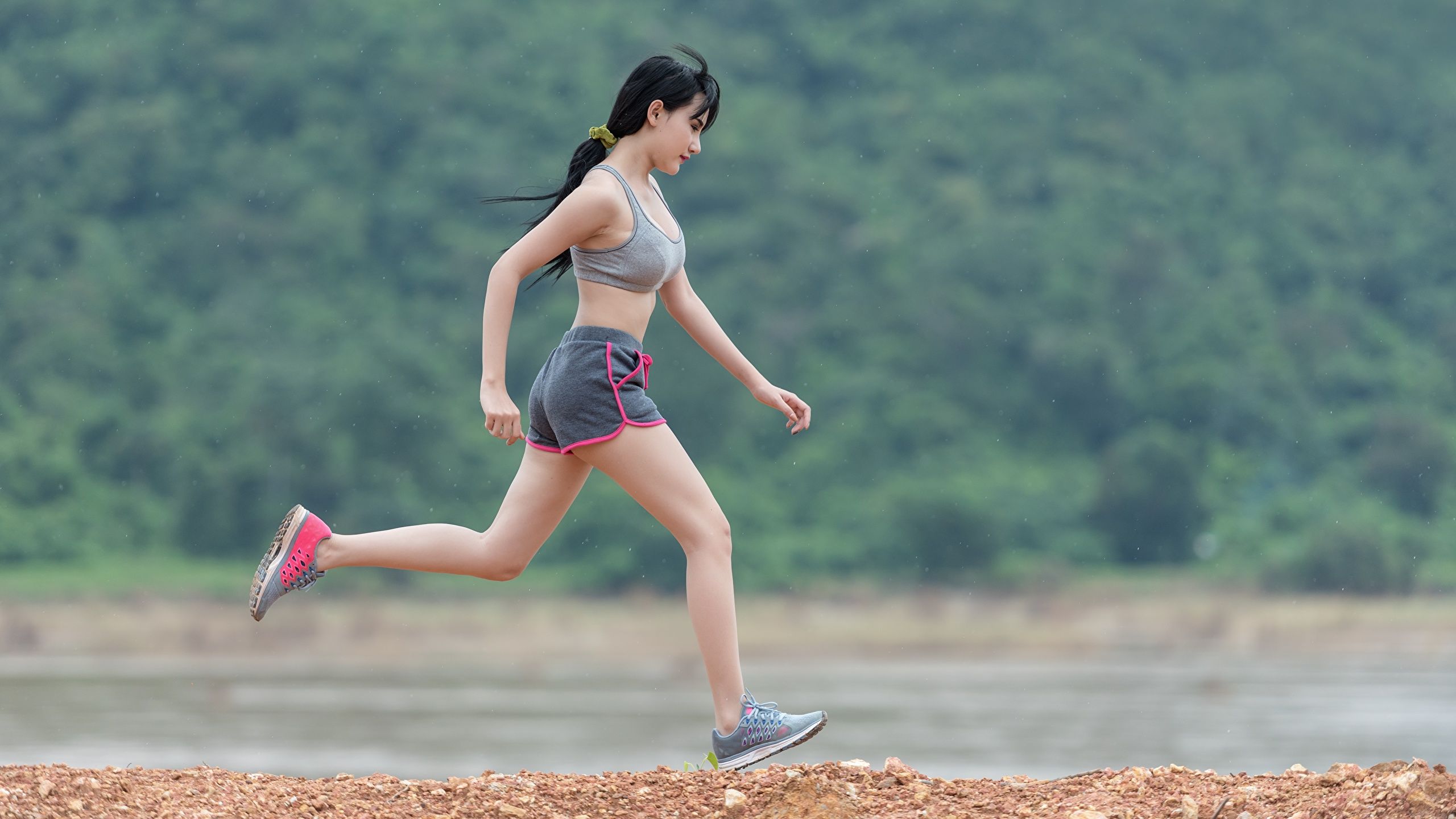 Wallpaper Brunette girl Running Fitness Girls Asiatic 2560x1440