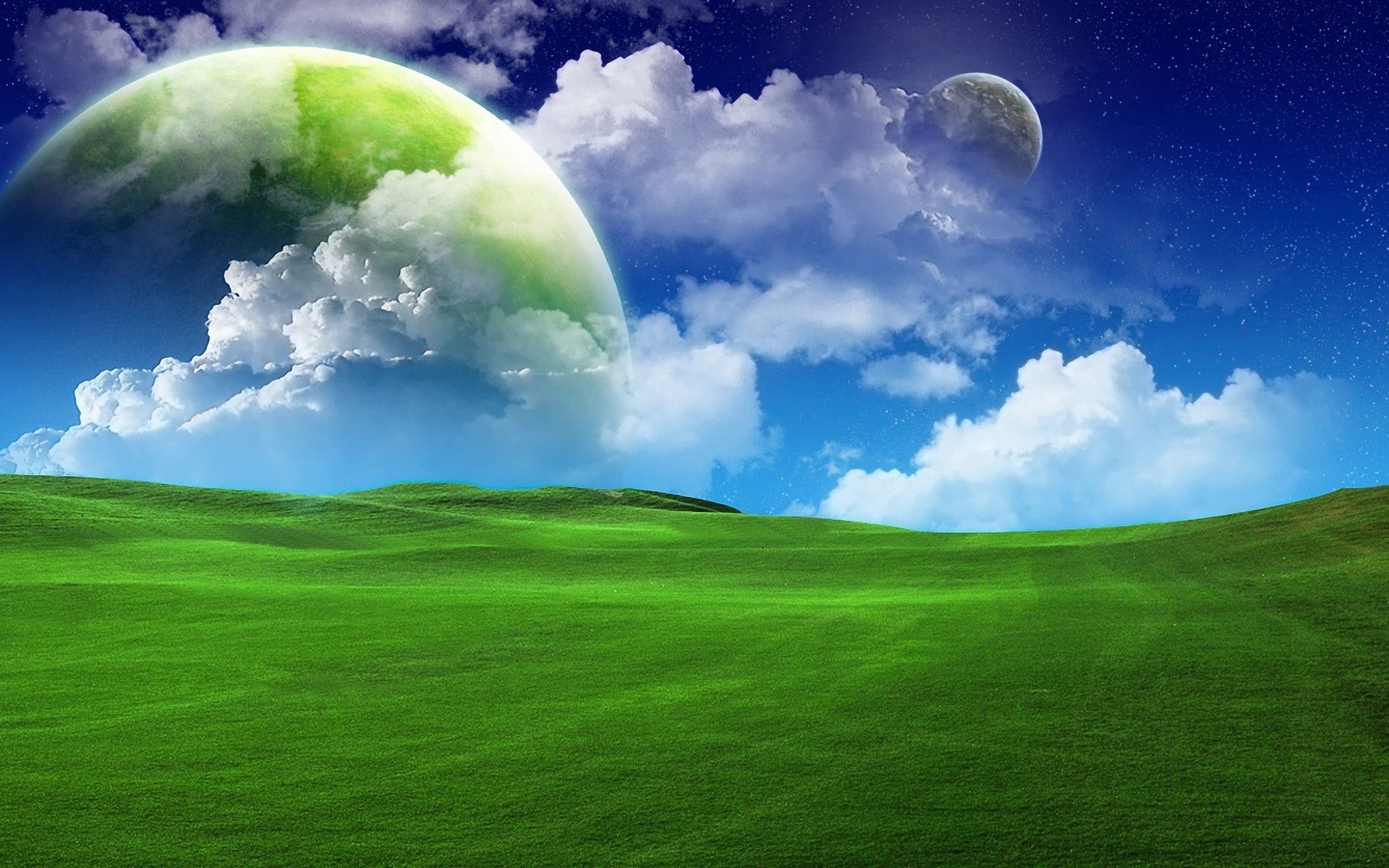 Wallpaper, landscape, hill, nature, grass, field, clouds, Earth, green, horizon, summer, cloud, grassland, meadow, daytime, energy, computer wallpaper, atmosphere of earth, meteorological phenomenon, cumulus, sky blue 1920x1200