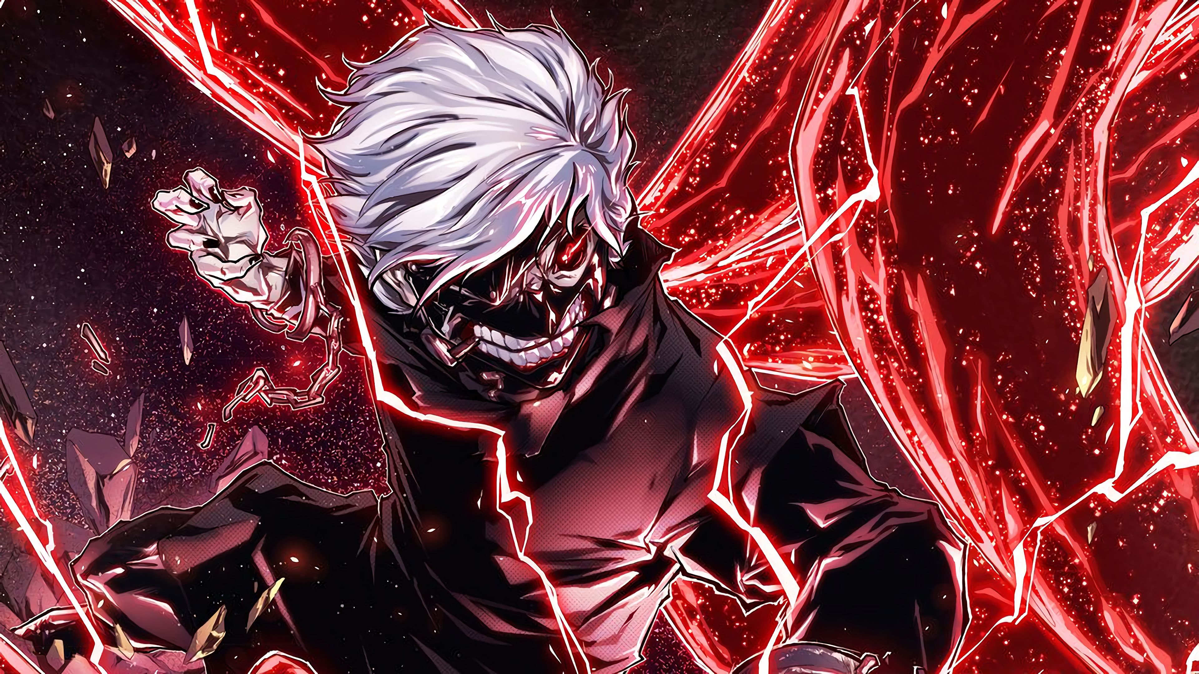 White Hair, Anime, Mask, Tokyo Ghoul, Boy, Tokyo Ghoul √A, Ken Kaneki, Smile, Kakuja (Tokyo Ghoul), Red Eyes wallpaper. Mocah HD Wallpaper