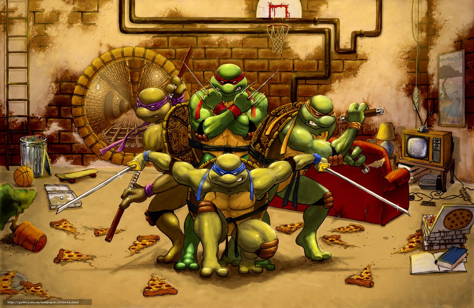 Download wallpaper Teenage Mutant Ninja Turtles, Michelangelo, Donatello, Raphael free desktop wallpaper in the resolution 2952x1920