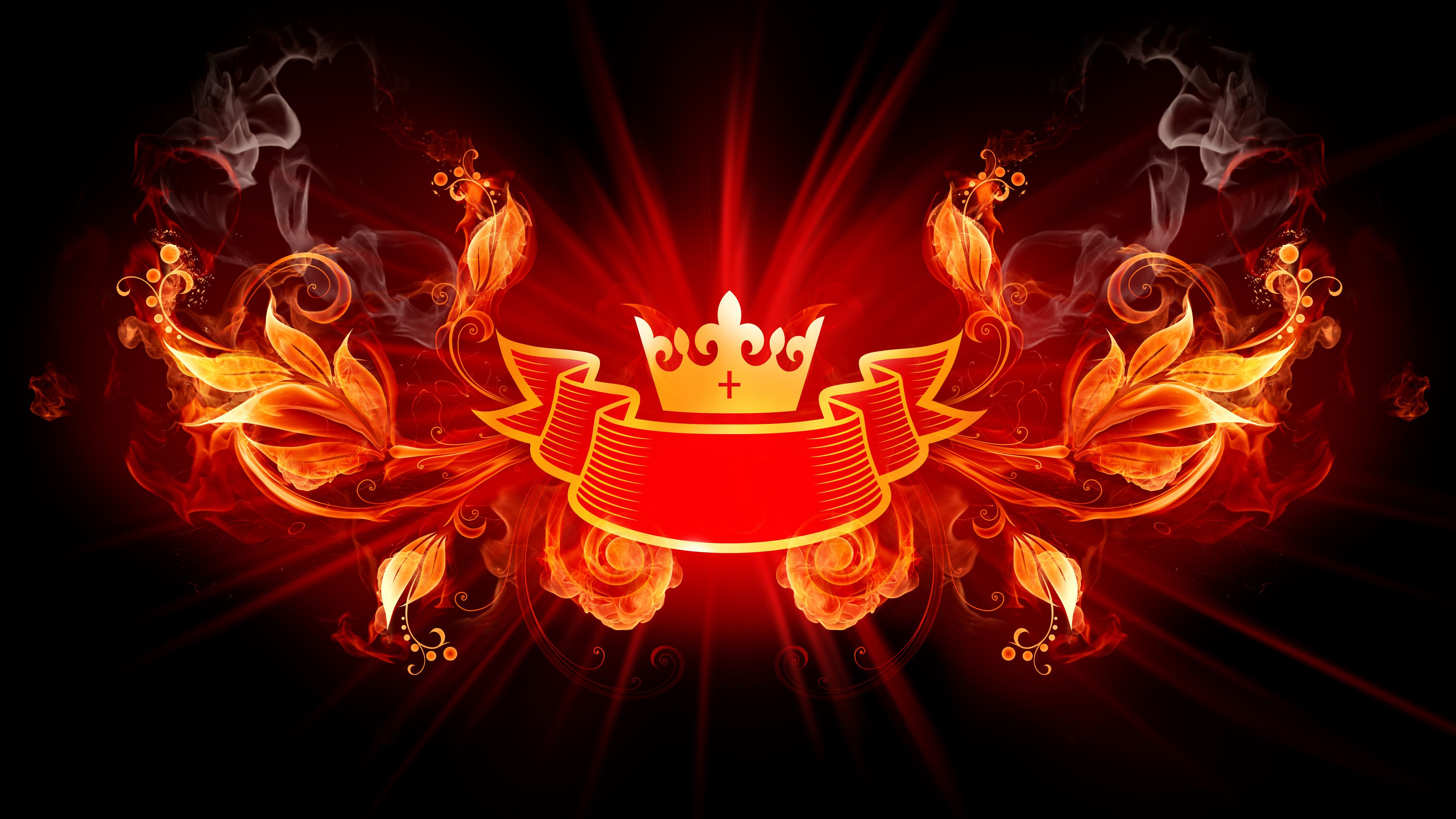 Red Fire King Crown Logo 4K 5K HD Wallpaper