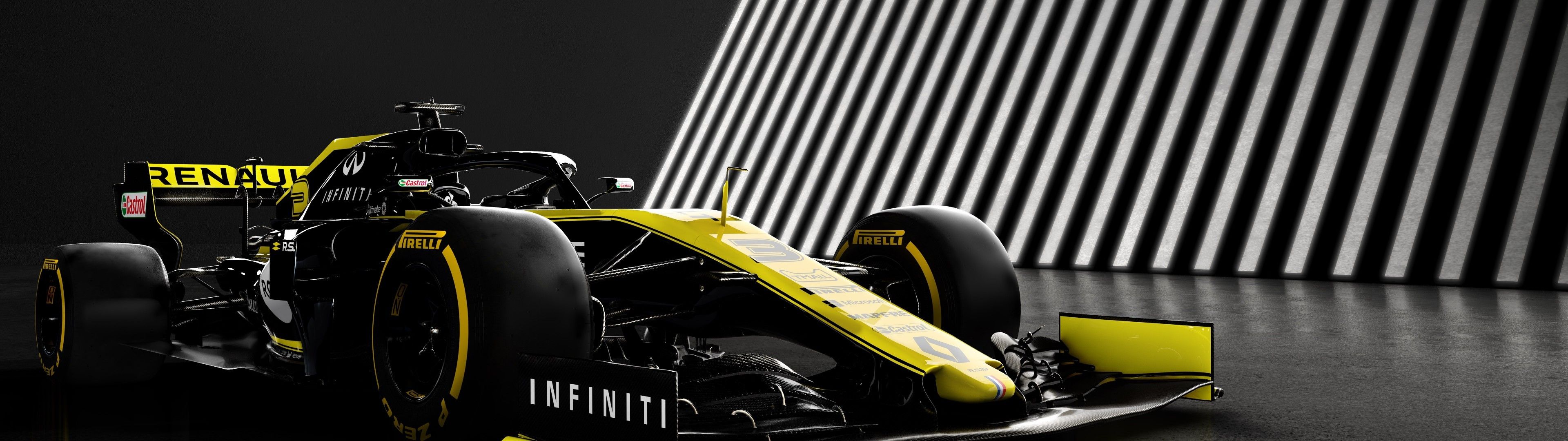 Download 3840x1080 Formula Renault Rs Racing Cars, Yellow Wallpaper
