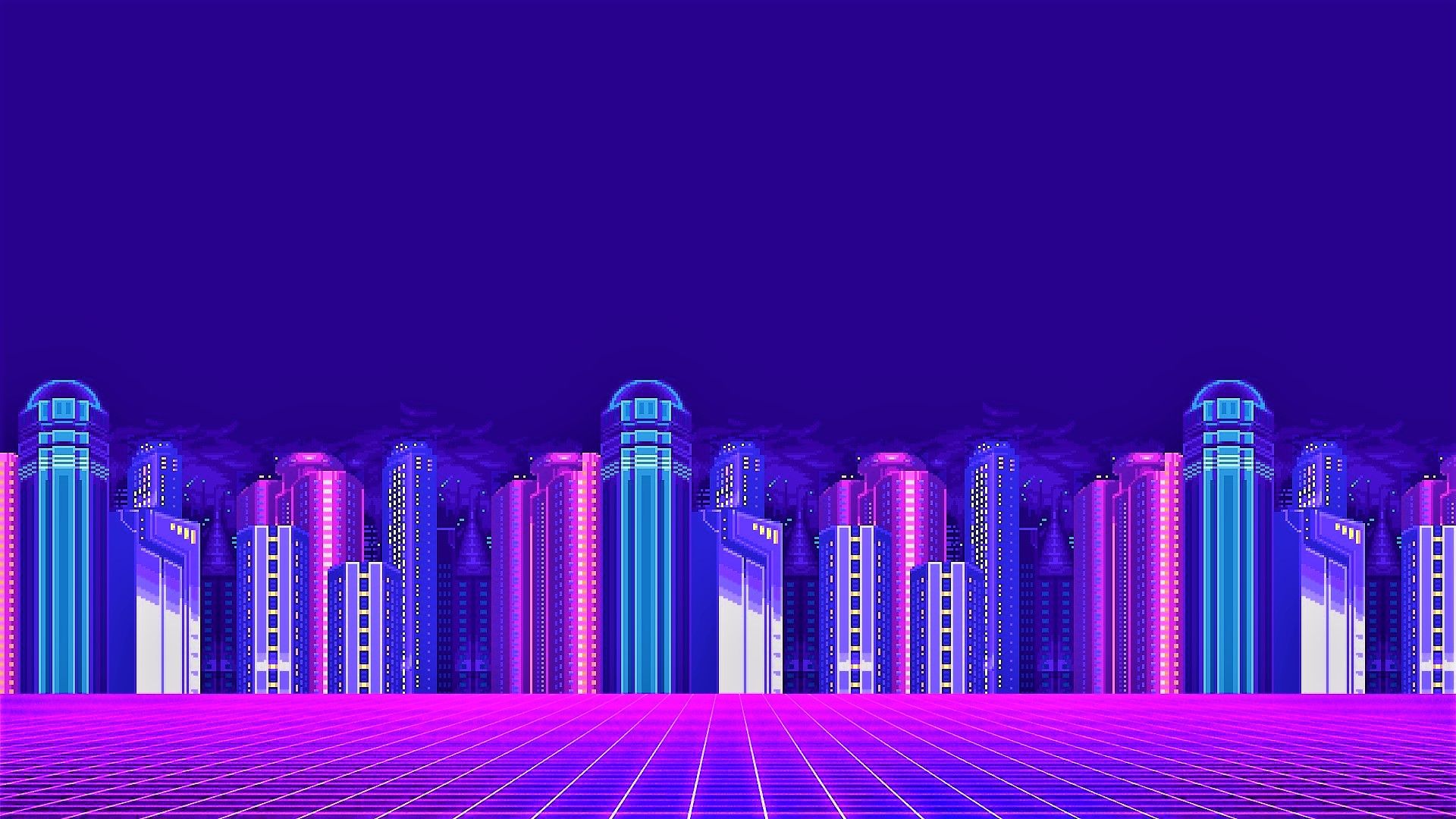 Artistic Building City Colorful Neon Pixel Art Wallpaper:1920x1080