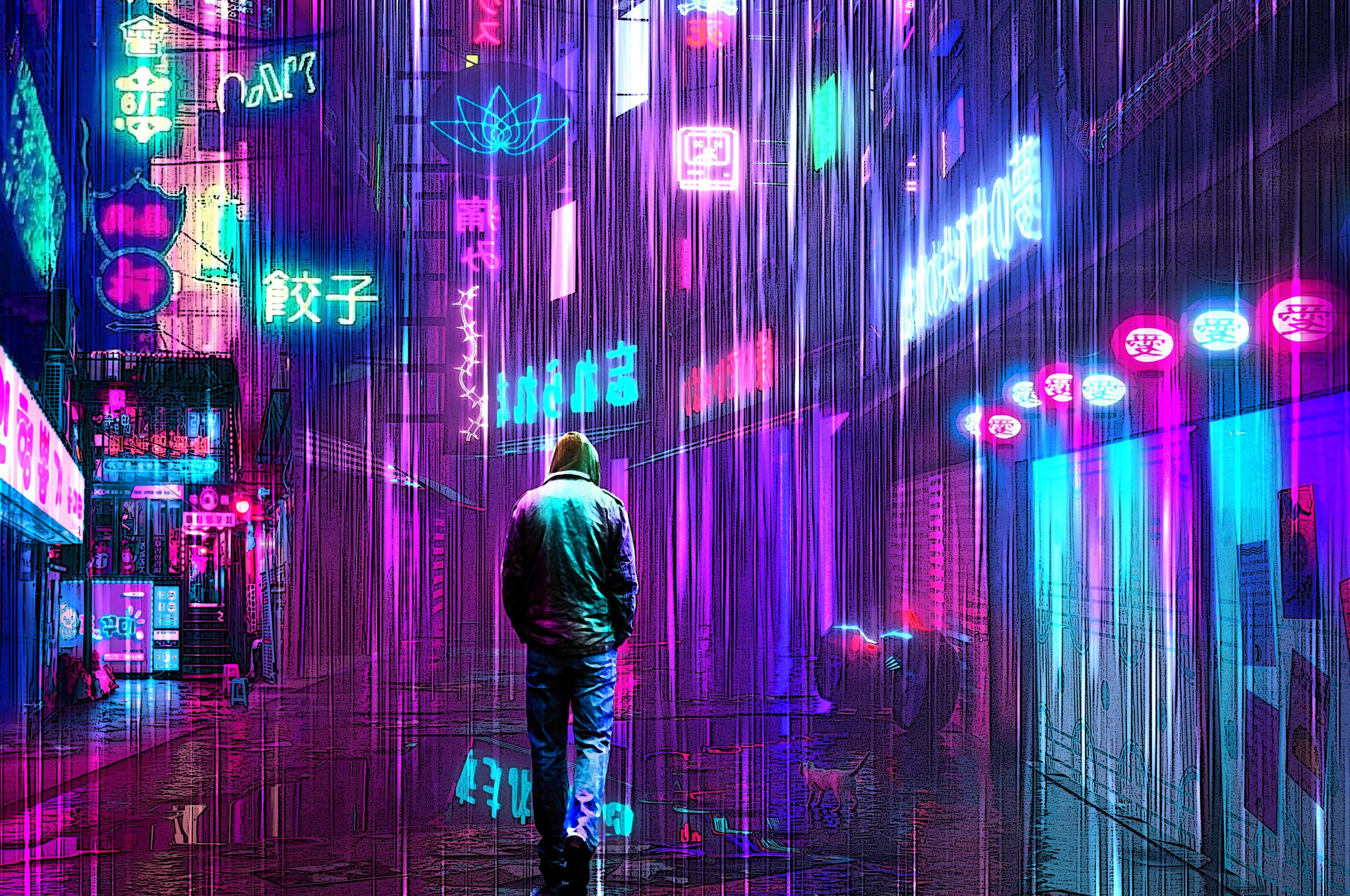 Neon Rainy Lights Cyberpunk 5k Chromebook Pixel HD 4k Wallpaper, Image, Background, Photo and Picture