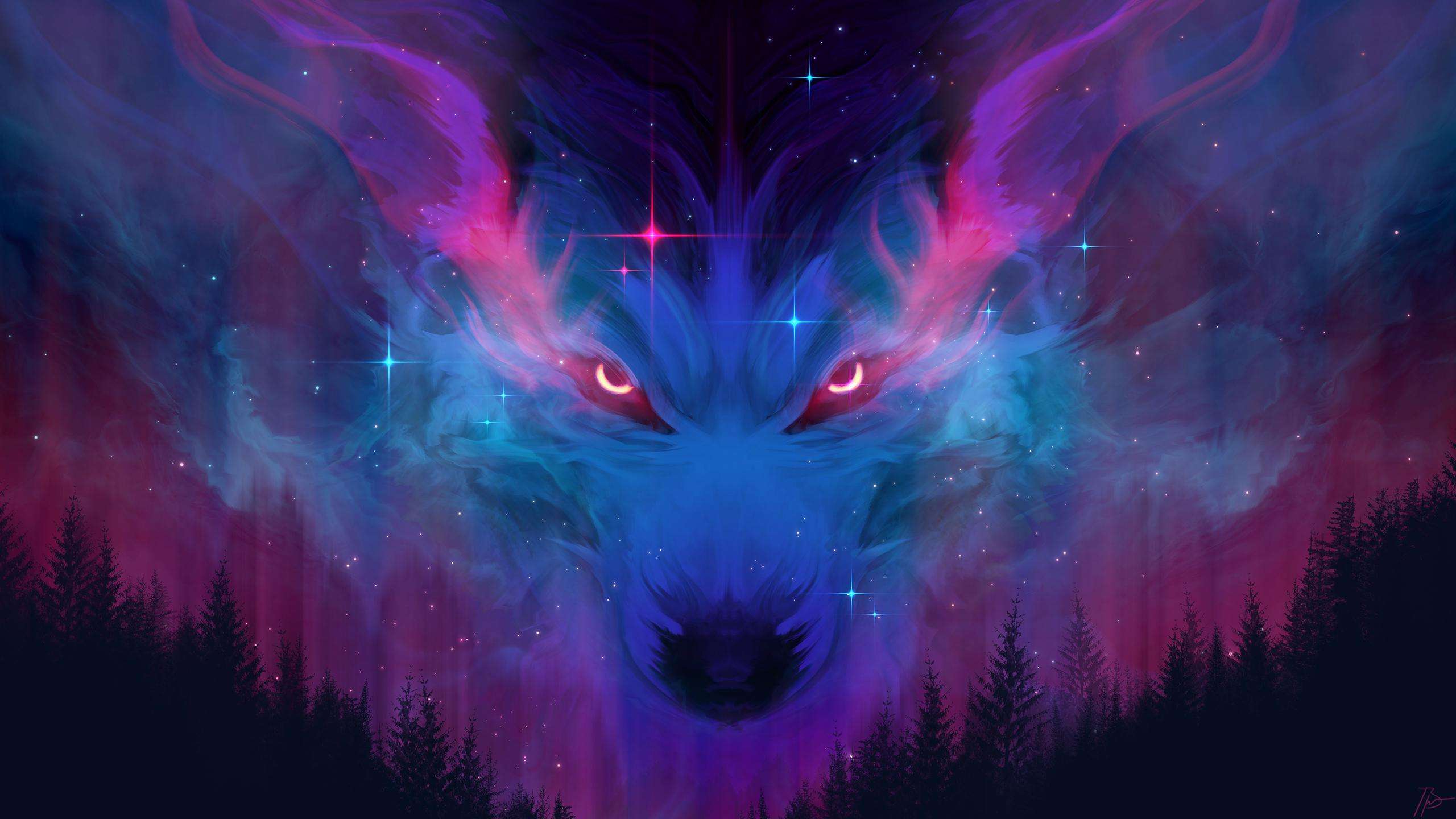 Black And Purple Wolf Wallpaper