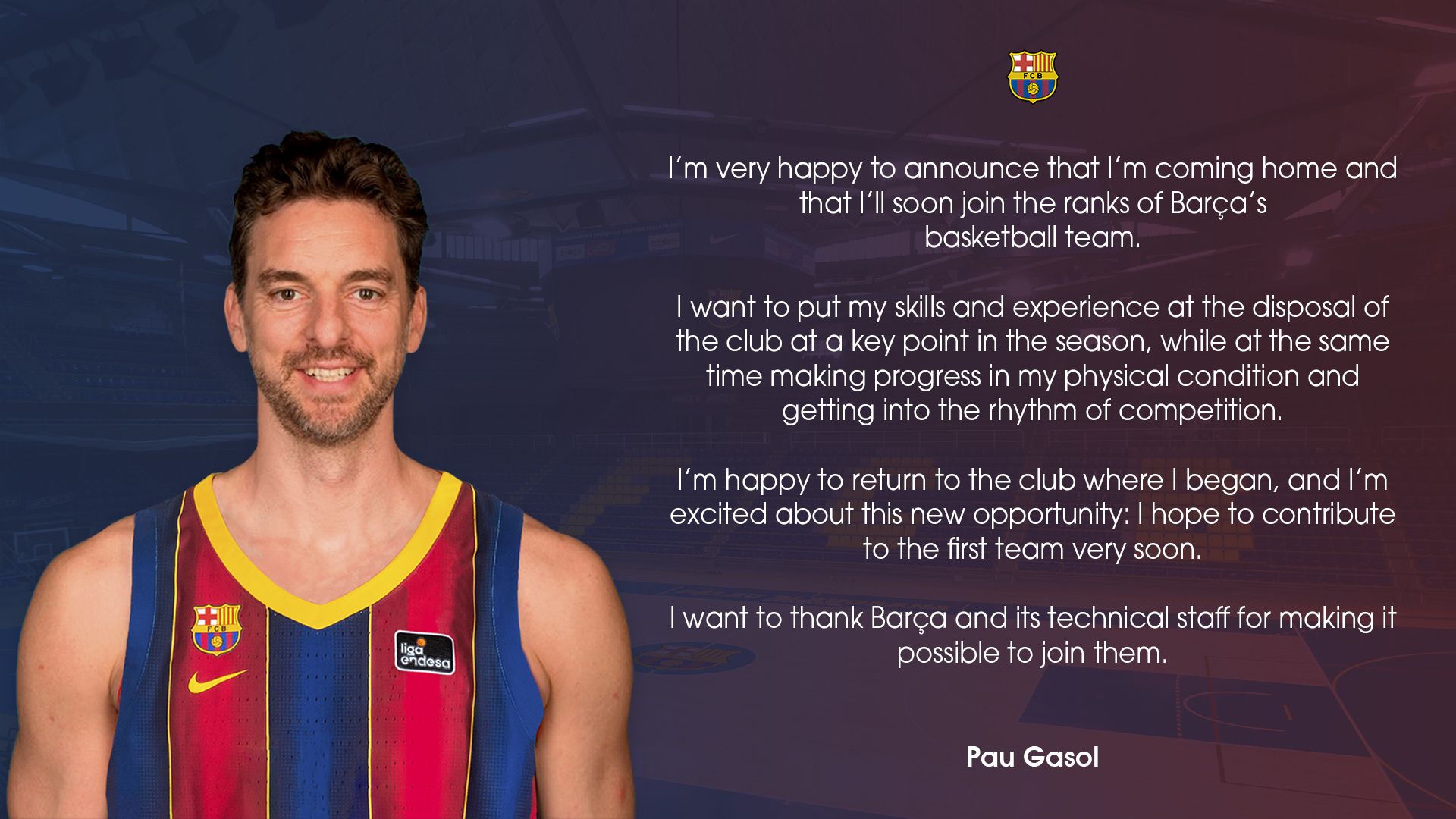Pau Gasol happy to come back home.⠀⠀⠀⠀⠀⠀⠀⠀⠀⠀⠀⠀⠀⠀⠀⠀⠀⠀ Força Barça!