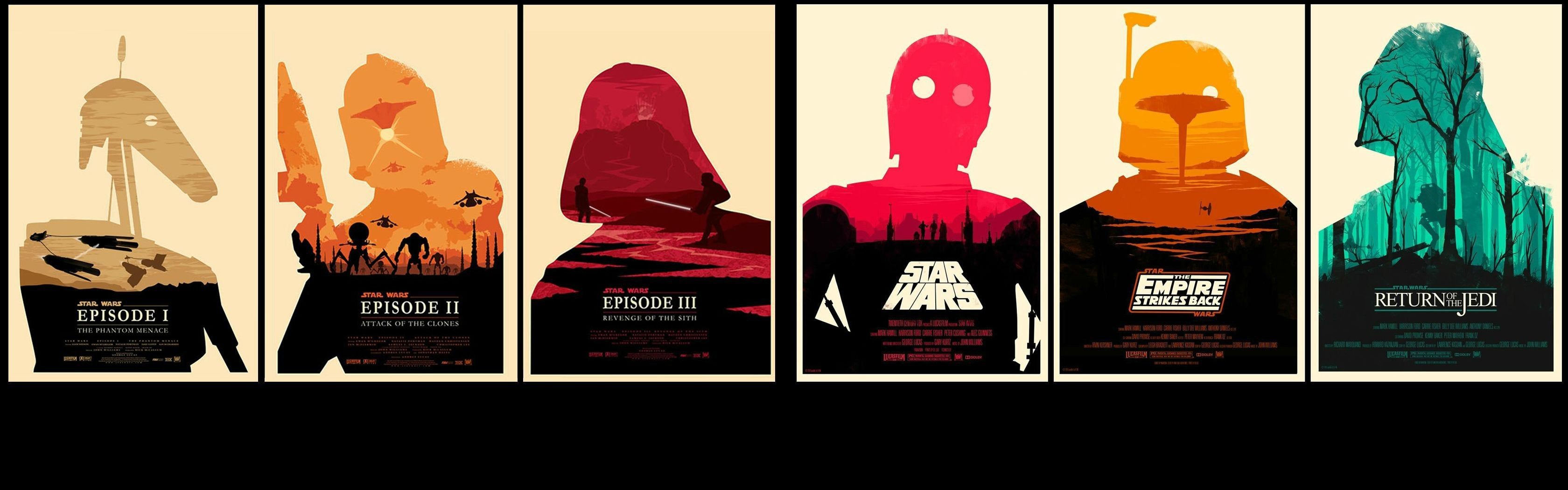 Star wars originals + prequels combined for dual screen wallpaper
