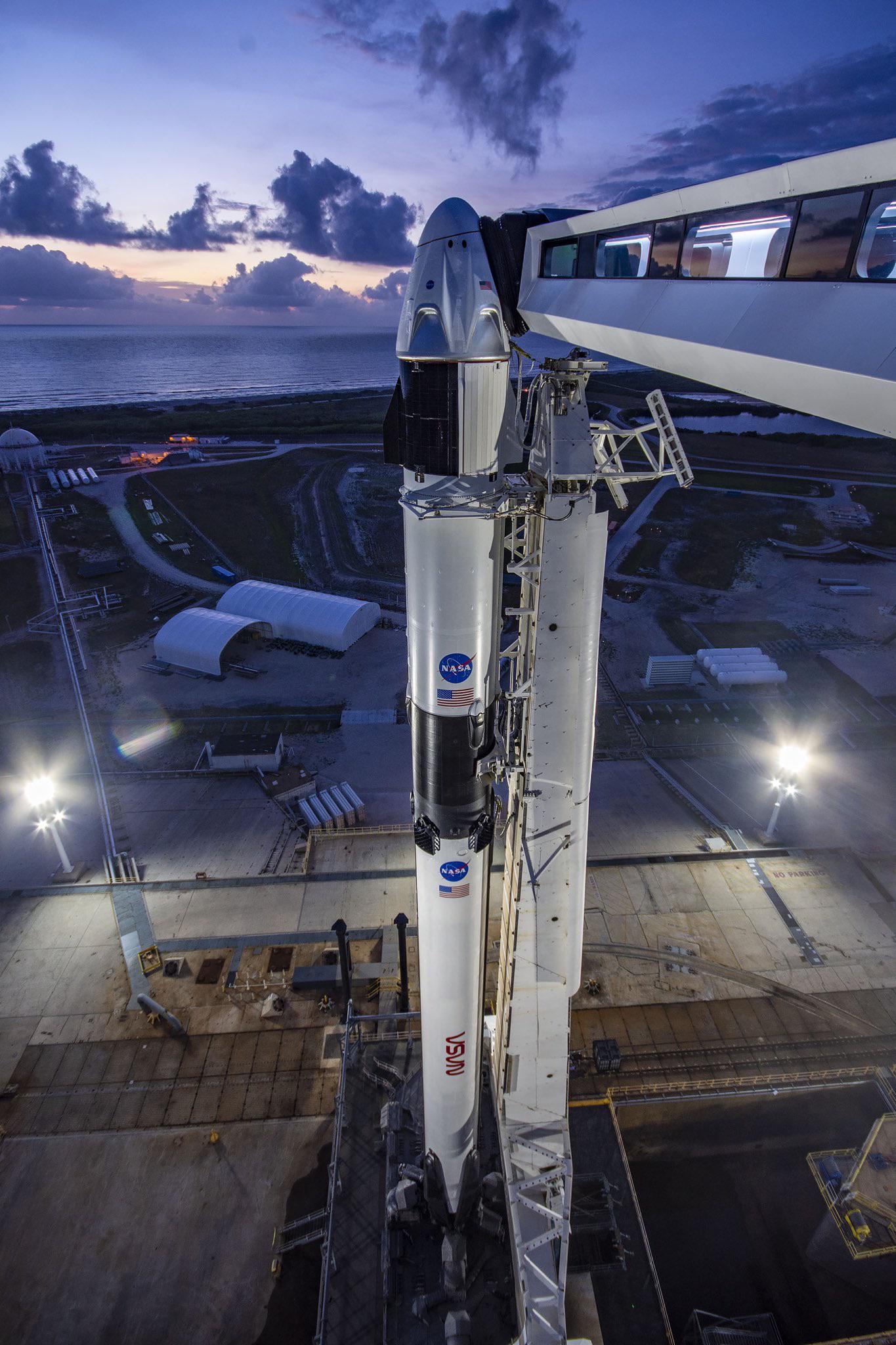 SpaceX's Falcon 9 and Crew Dragon on the launch pad