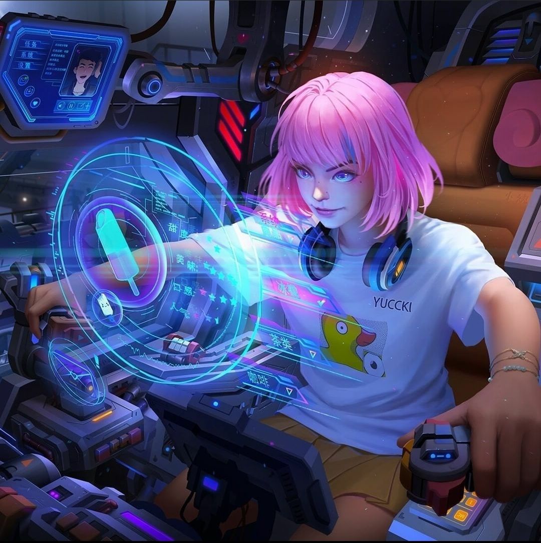 Anime Gamer Girl with pink dyed hair_. Neon photography, Cyberpunk art, Aesthetic anime