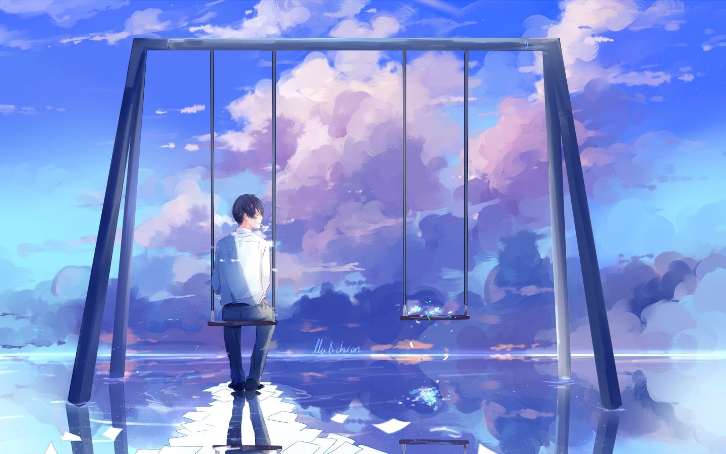 Free download anime boy scenic swing clouds back view reflection Anime 2K [3507x2080] for your Desktop, Mobile & Tablet. Explore View Anime Wallpaper. View Anime Wallpaper, View Wallpaper, Surface View Wallpaper