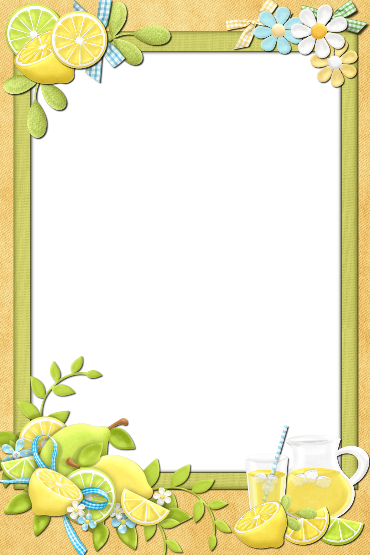 Summer PNG frame. Floral art, Lemon background, Frame