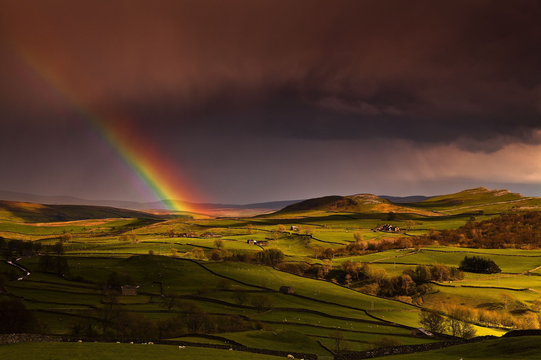 Wallpaper, rainbow, sky, hills, at home, spring 2048x1365