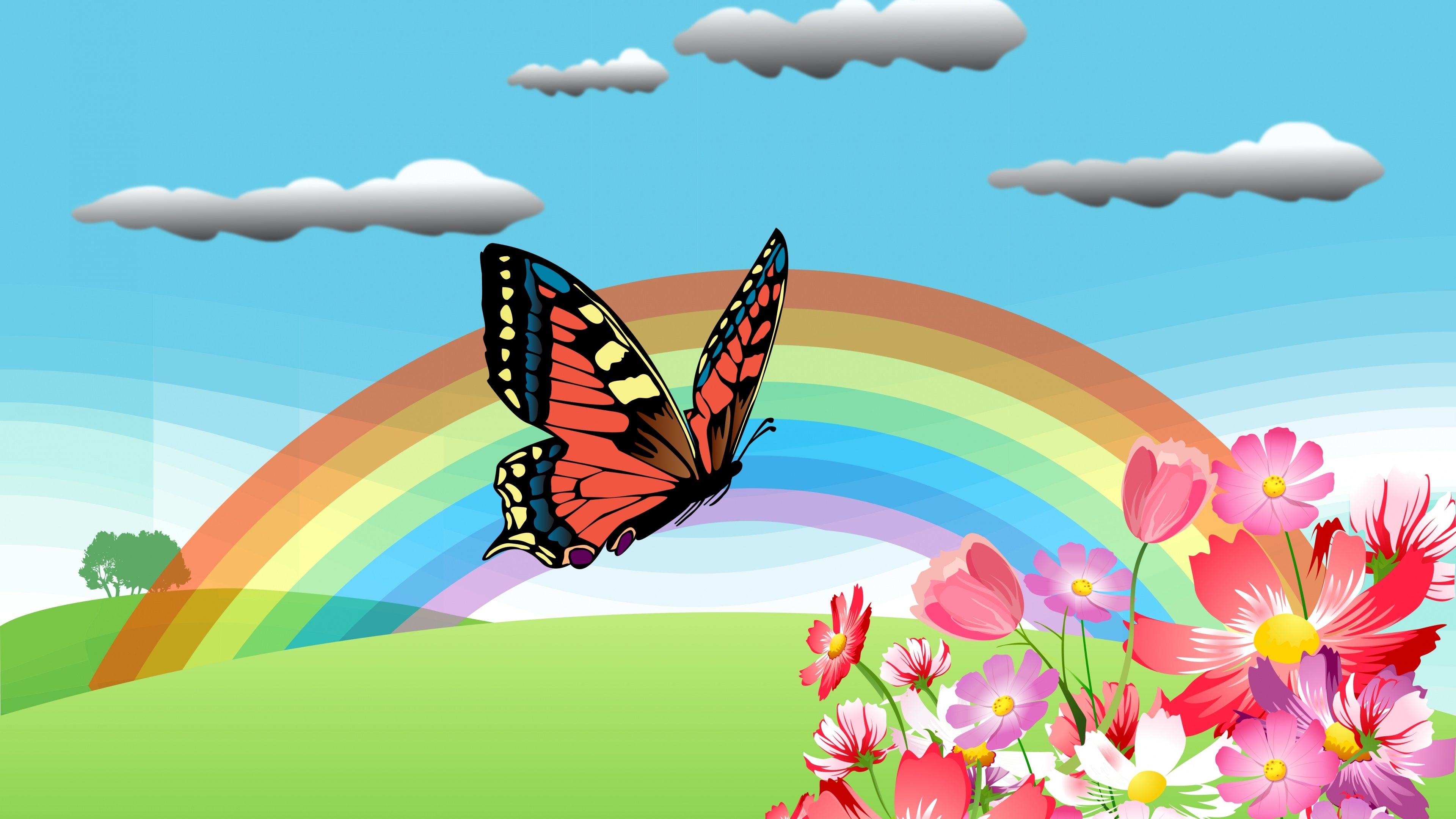 Artistic Butterfly Flower Rainbow Spring Wallpaper:3840x2160