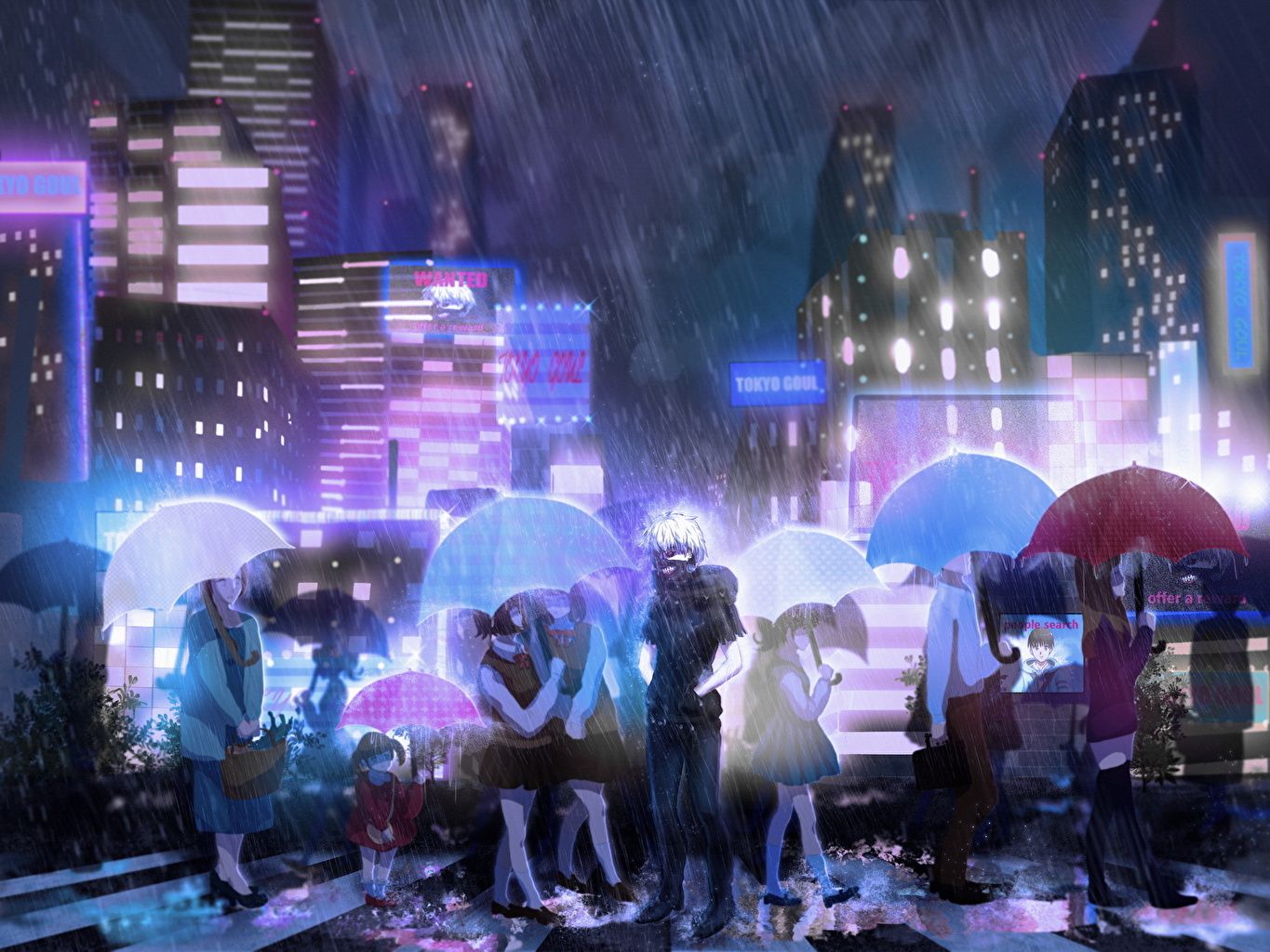 image Tokyo Ghoul guys kaneki ken Anime Girls Rain Street parasol