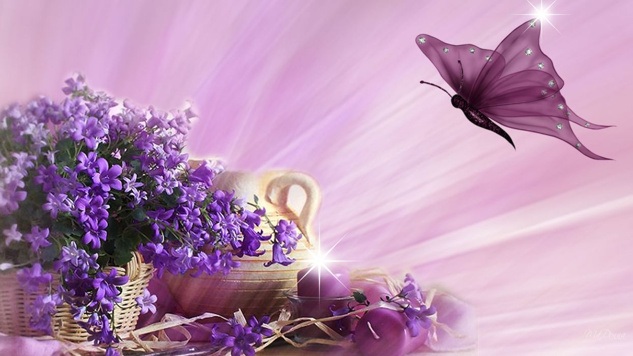 Violets and Pink abstract butterfly candle candles flame flowers Persona pitcher spring bokeh g wallpaperx1080