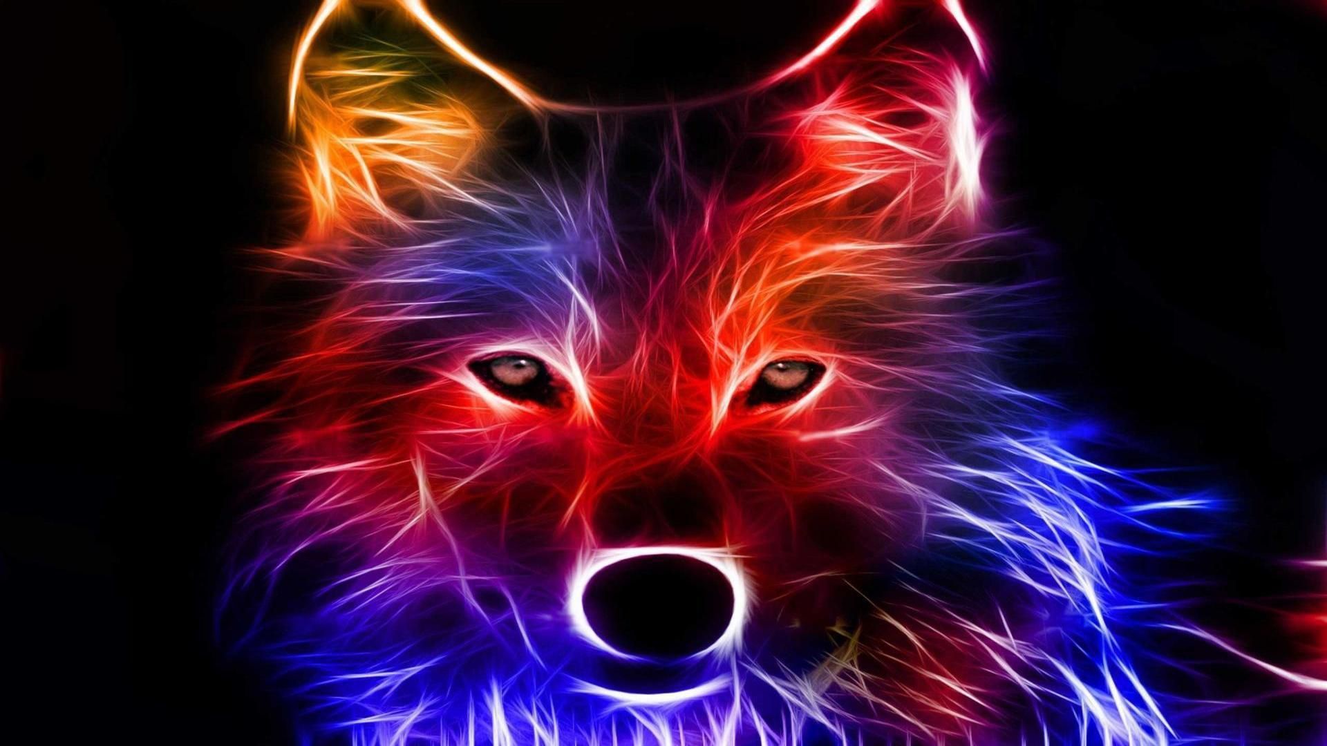 Neon Wolf Head Background