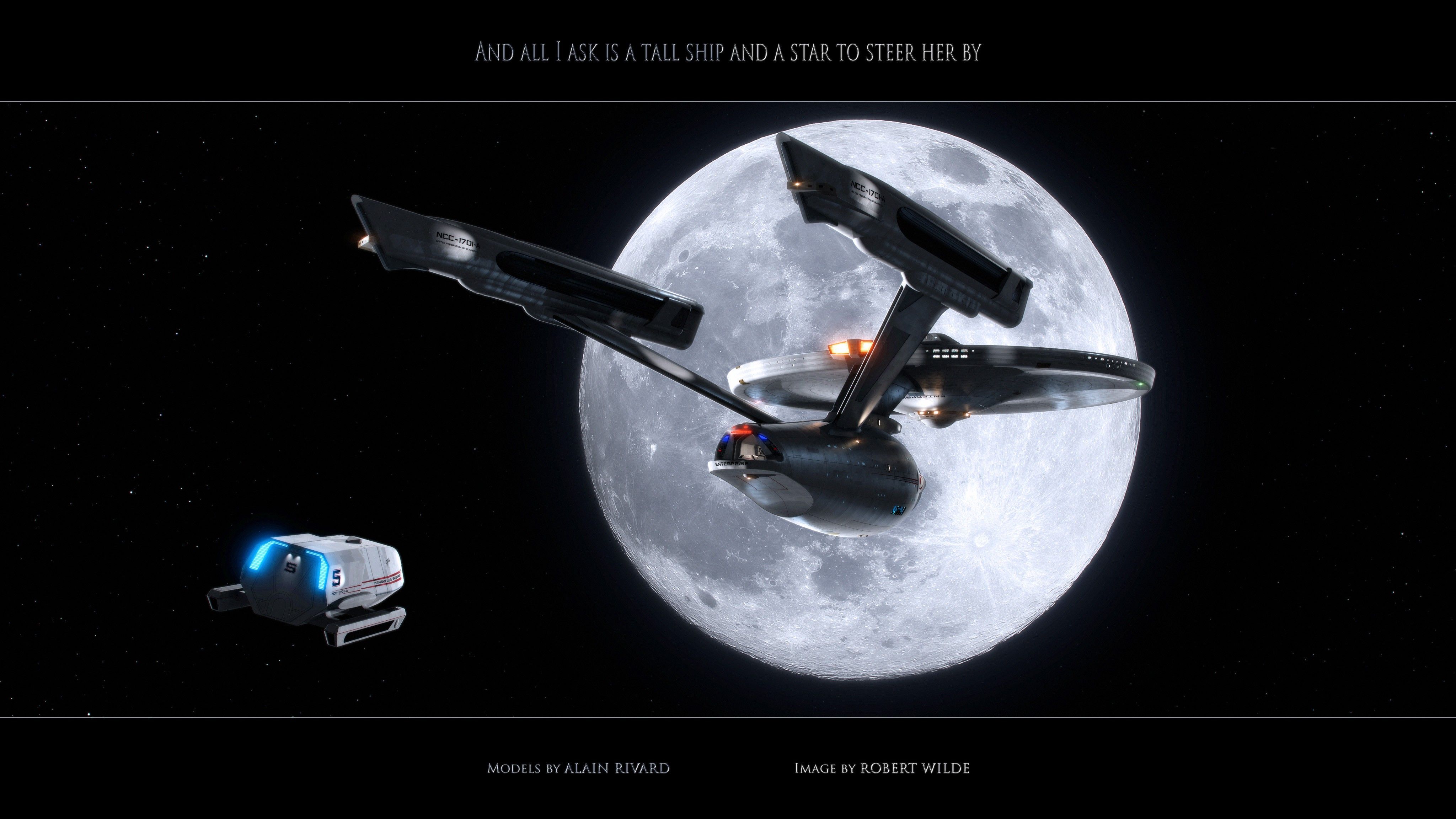 Star Trek Starship Enterprise Spaceship Moon Stars Shuttle wallpaperx2304
