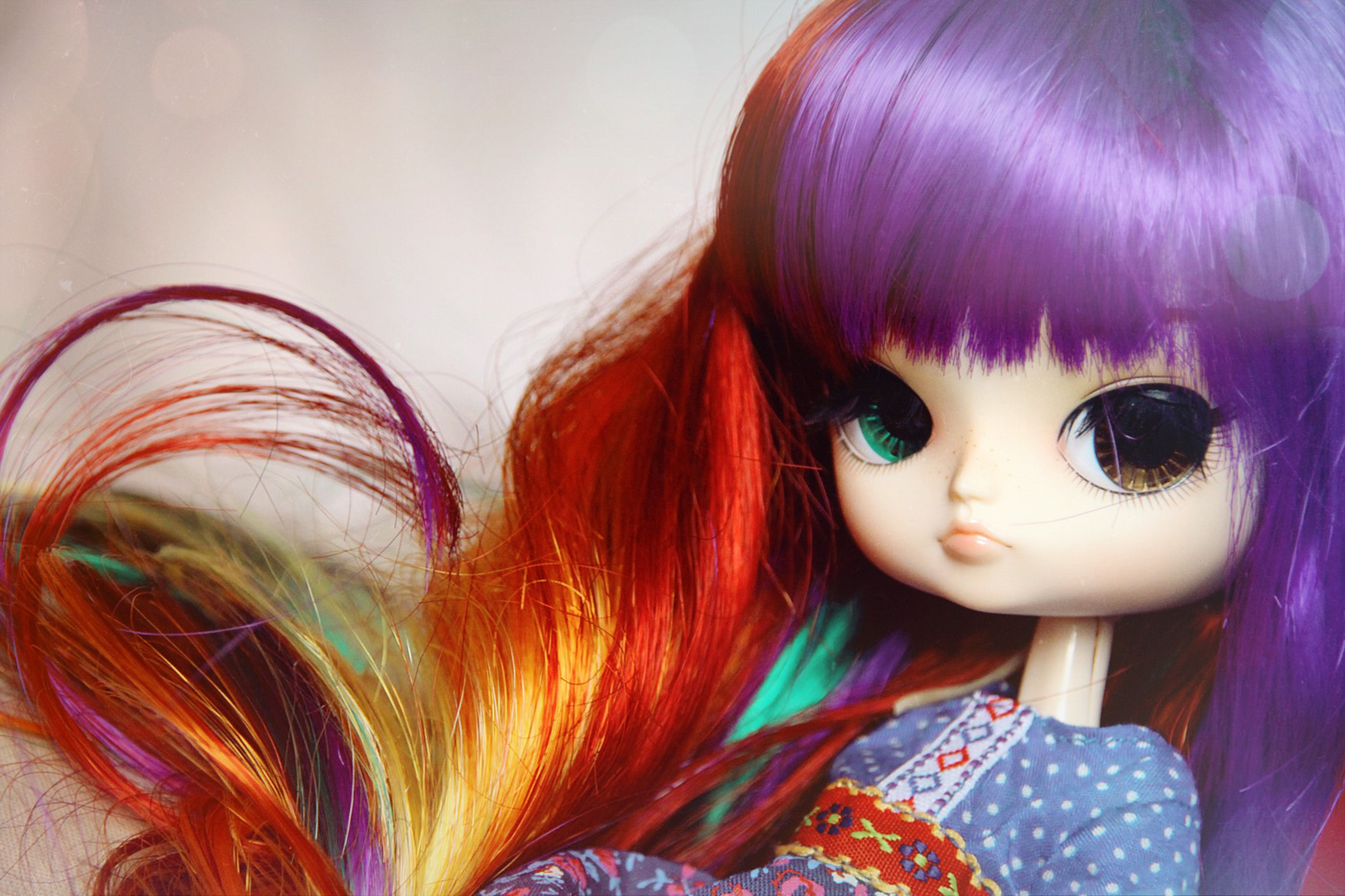 Wallpaper, green, yellow, gold, rainbow, eyes, doll, colours, body, jardin, dal, du, wig, pullip, custo, chenille, obitsu 4752x3168