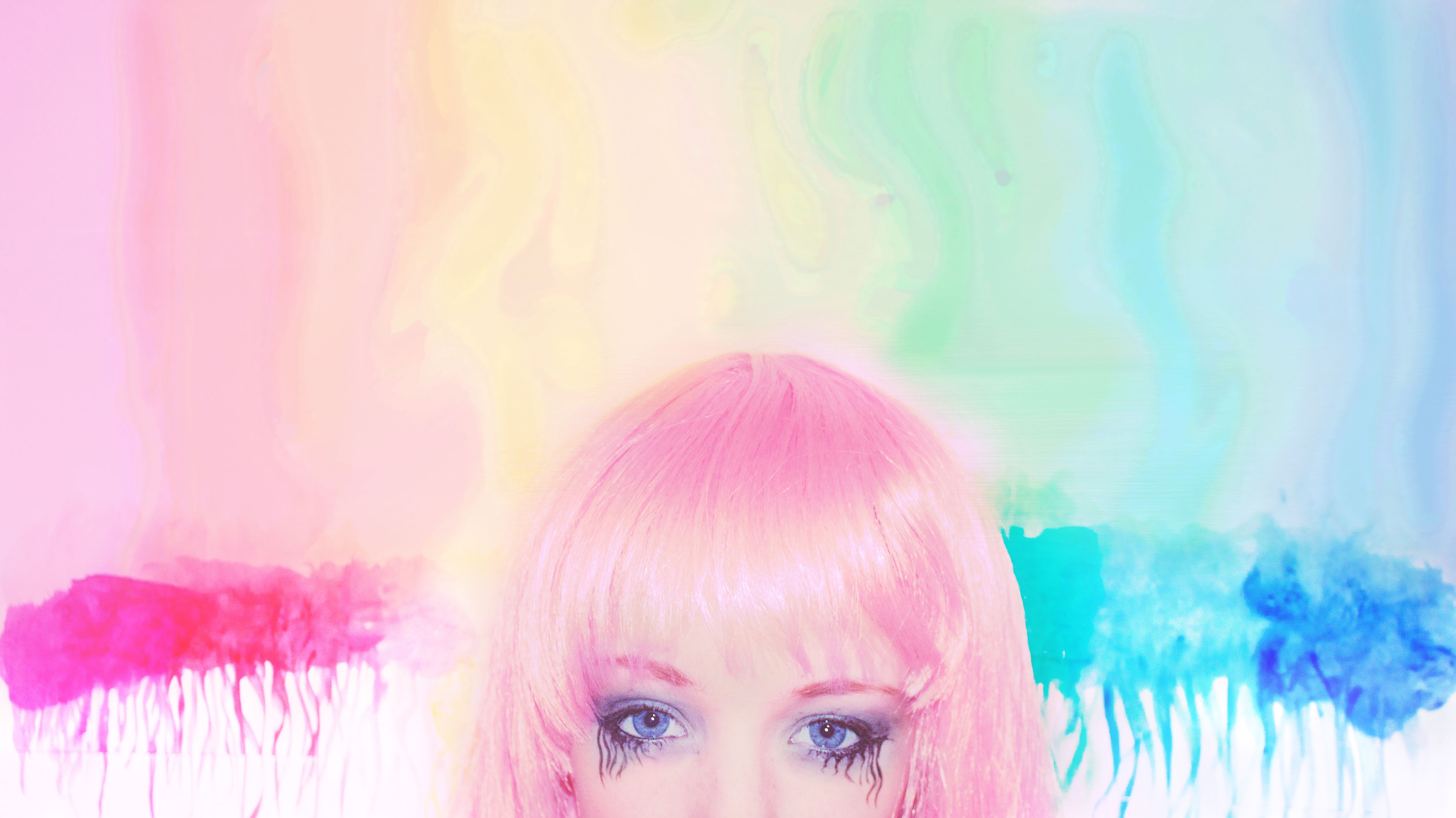 Wallpaper, pink, blue, hair, rainbow, eyes, 60s, melting, pride, trippy, unicron 4188x2356