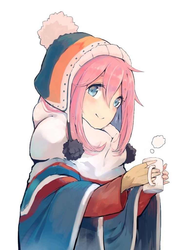 Download 768x1024 Kagamihara Nadeshiko, Yuru Camp, Winter, Clothes, Pink Hair, Scarf Wallpaper for Apple iPad 1, 2, Apple iPad Mini