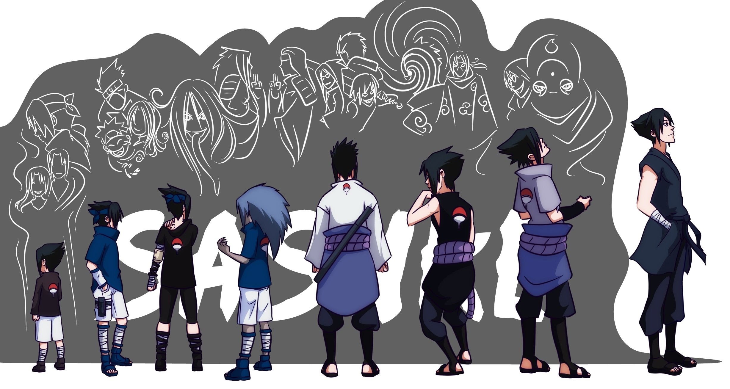 uchiha sasuke naruto shippuden evolution doodle anime curse mark 2454x1308 wallpaper