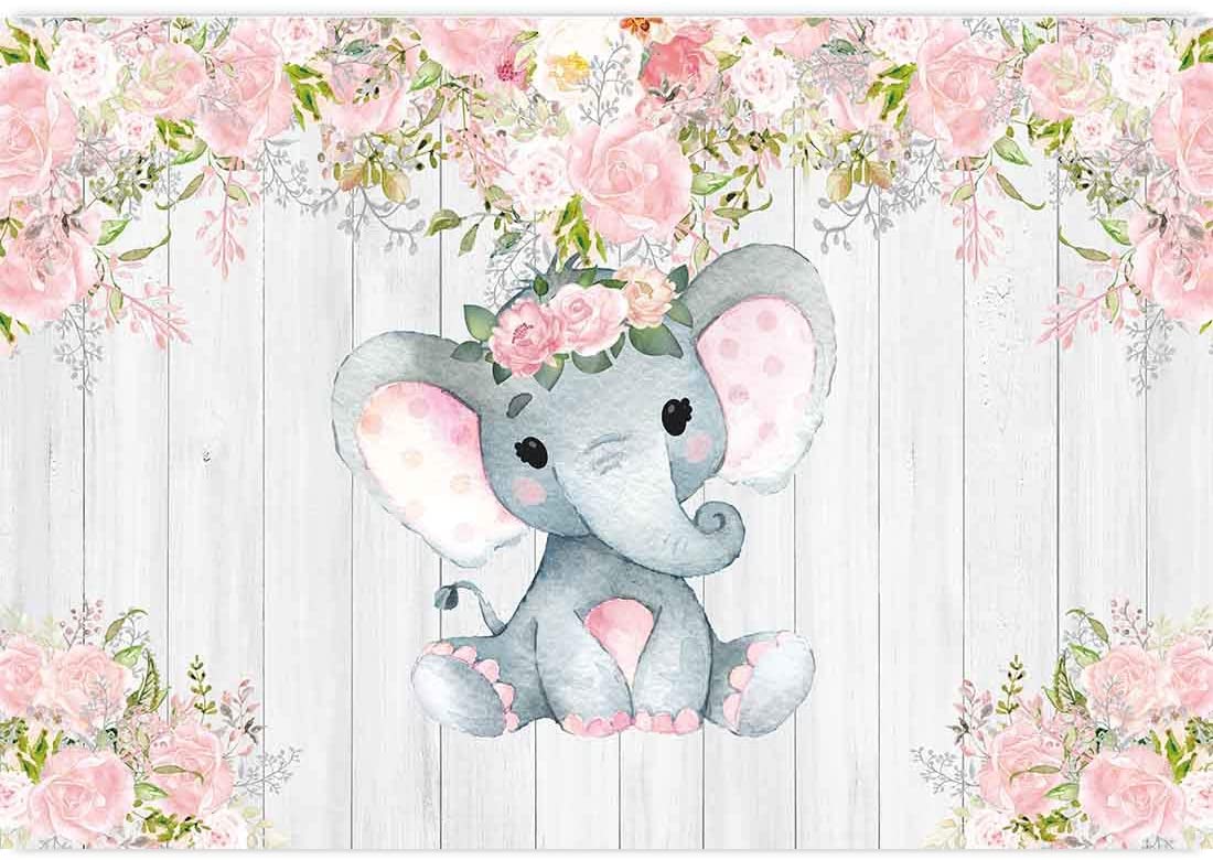 Amazon.com, Allenjoy 7x5ft Rustic Floral Elephant Backdrop for Baby Shower Party Pink Flower Wood It's a Girl Banner Birthday Photography Background Cake Table Decoration Photo Booth Studio Props Favors Supplies